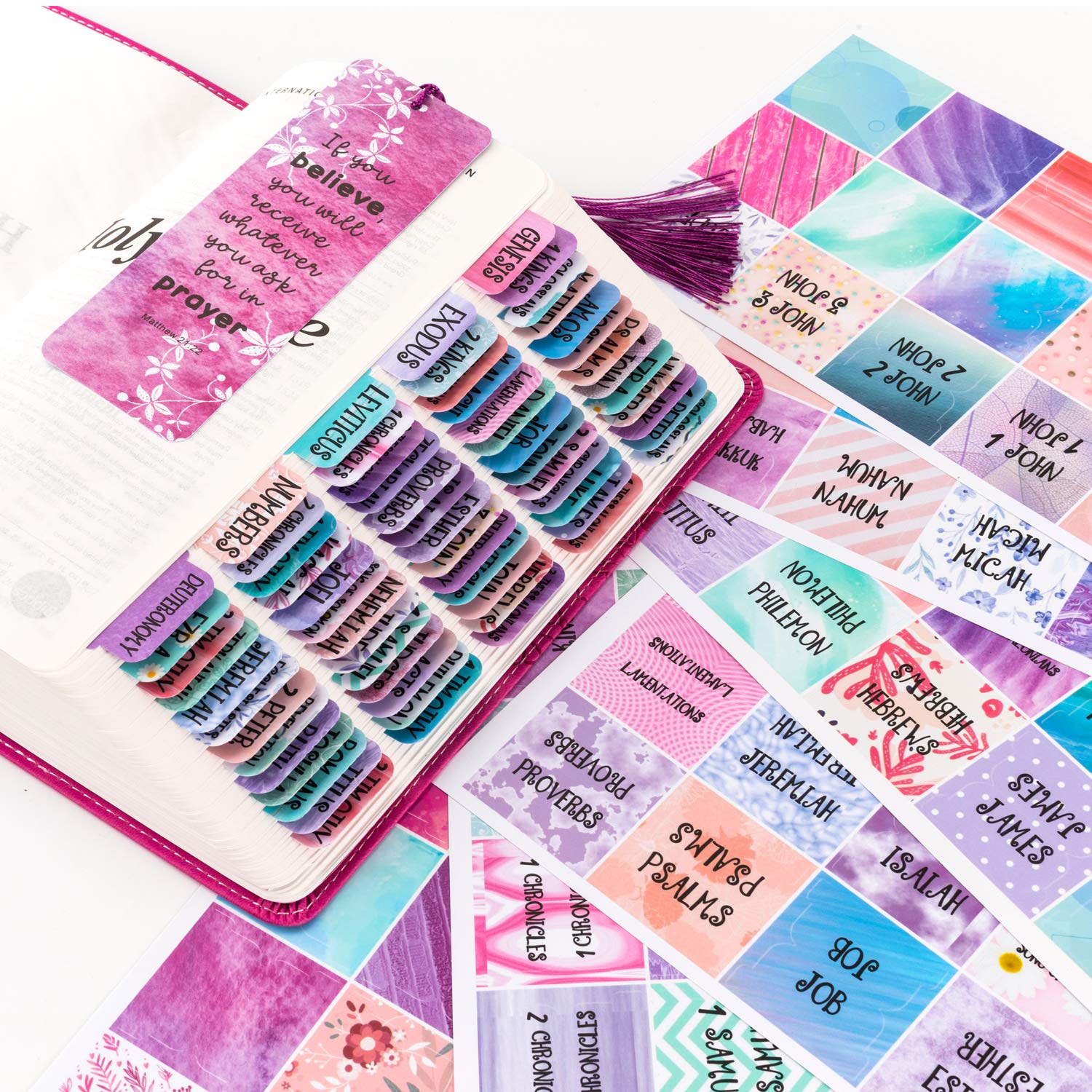 Colorful Bible Indexing Tabs - 90 Peel & Stick Tabs for Scripture Study