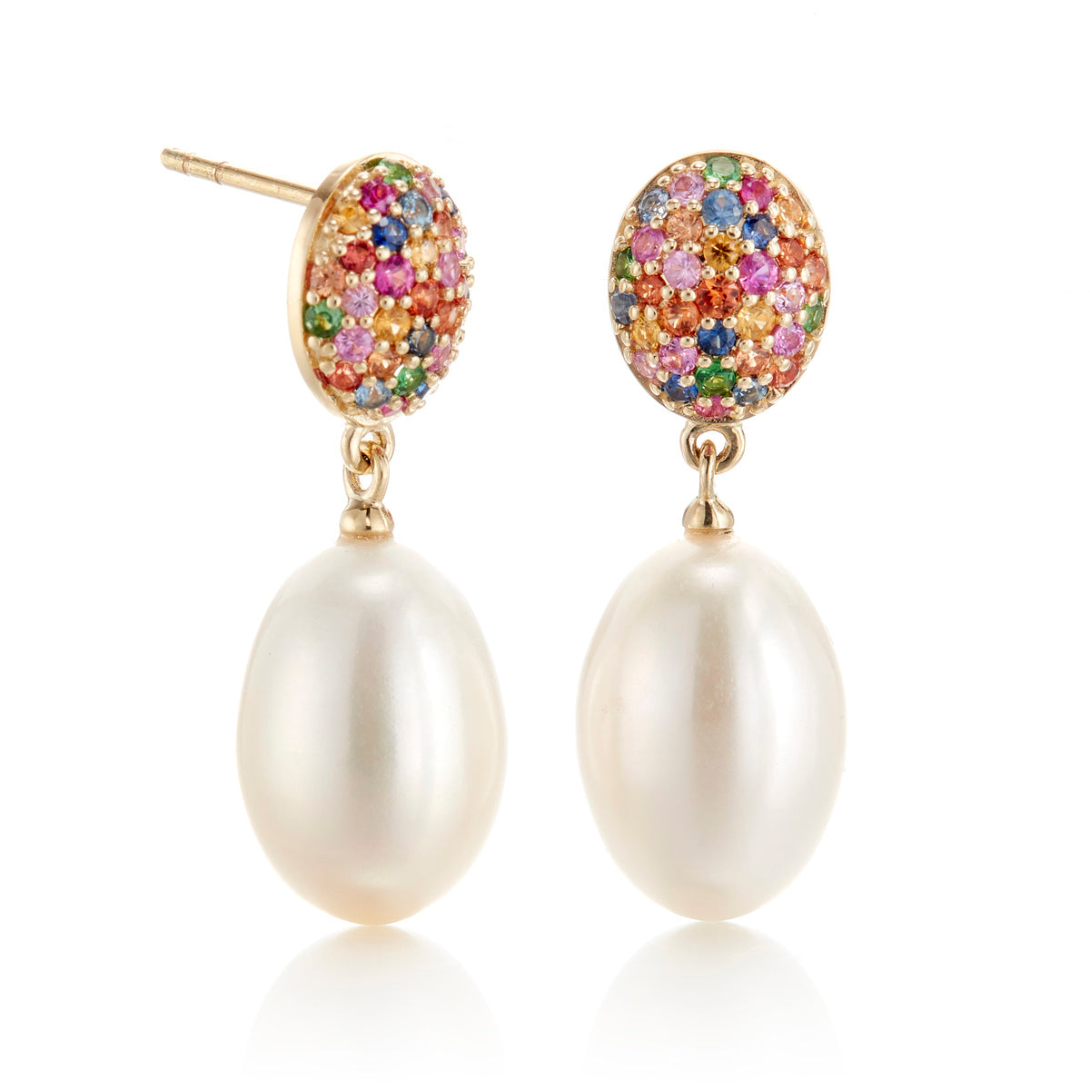 Exquisite Multi-Colored Sapphire & Pearl Drop Earrings | Elegant Dangle Jewelry for Women | Perfect for Weddings, Parties & Special Occasions