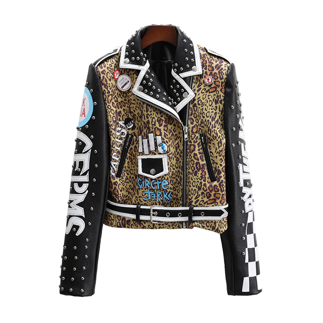 Stylish Leopard Print Faux Leather Jacket - Women's Fashion Outerwear Coat for Casual Wear & Night Out