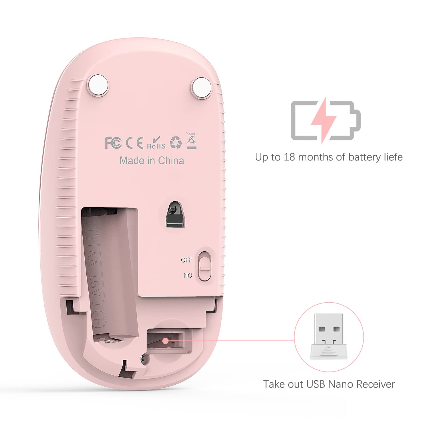 Vssoplor 2.4G Wireless Slim Mouse with Nano Receiver - Ergonomic Portable Computer Mouse for Laptop, PC, Notebook (Pink to Purple Gradient) - Perfect for Office Work, Gaming & Travel Use