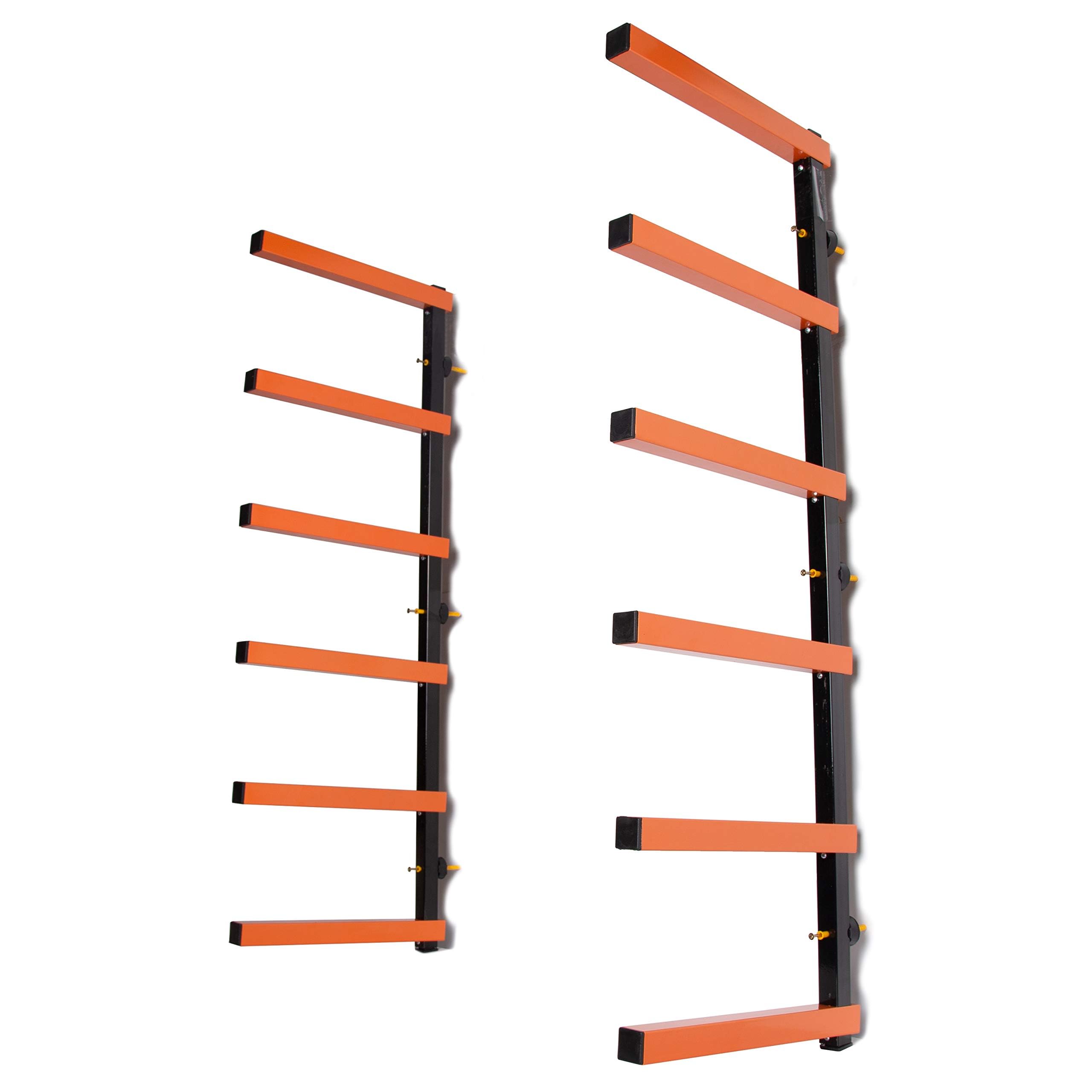 ECOTRIC Heavy Duty 6-Tier Wall Mount Lumber Rack - 600 lbs Capacity Metal Wood Storage Shelf Organizer for Indoor & Outdoor Use (Orange) - Perfect for Garage, Workshop, and Backyard Lumber Organization