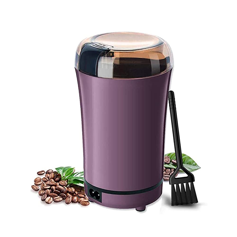 Premium Electric Coffee Grinder - Stainless Steel Blade, One-Touch Operation for Beans, Spices, Herbs & Nuts (2oz/8 Cups Capacity) - Portable & Compact with Clear Lid - Perfect for Home, Office & Travel - Purple