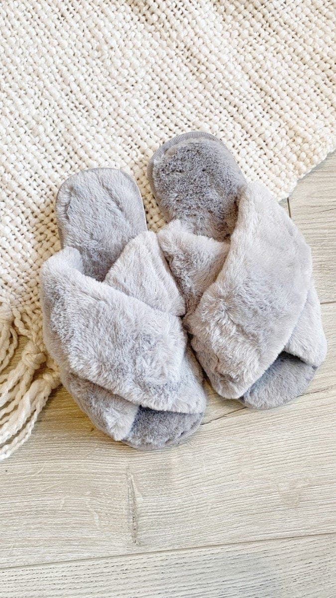 Jessica Fluffy Slippers for Women - Cozy Grey House Shoes with Soft Plush Lining - Perfect for Indoor Comfort, Relaxing at Home & Winter Warmth
