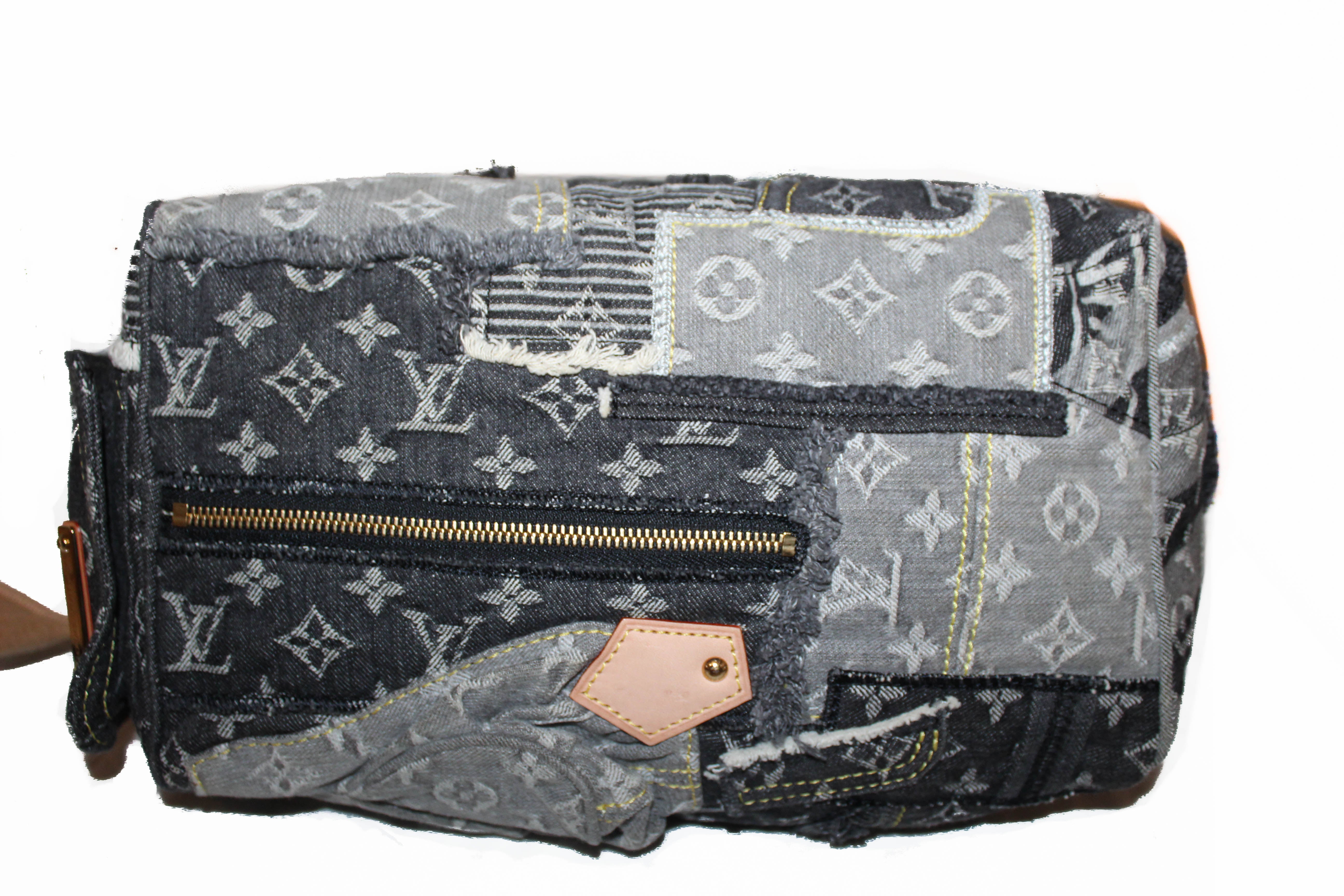 Authentic Louis Vuitton Black Denim Monogram Patchwork Speedy Handbag 30 - Luxury Designer Crossbody Bag for Women, Perfect for Travel, Work & Evening Events