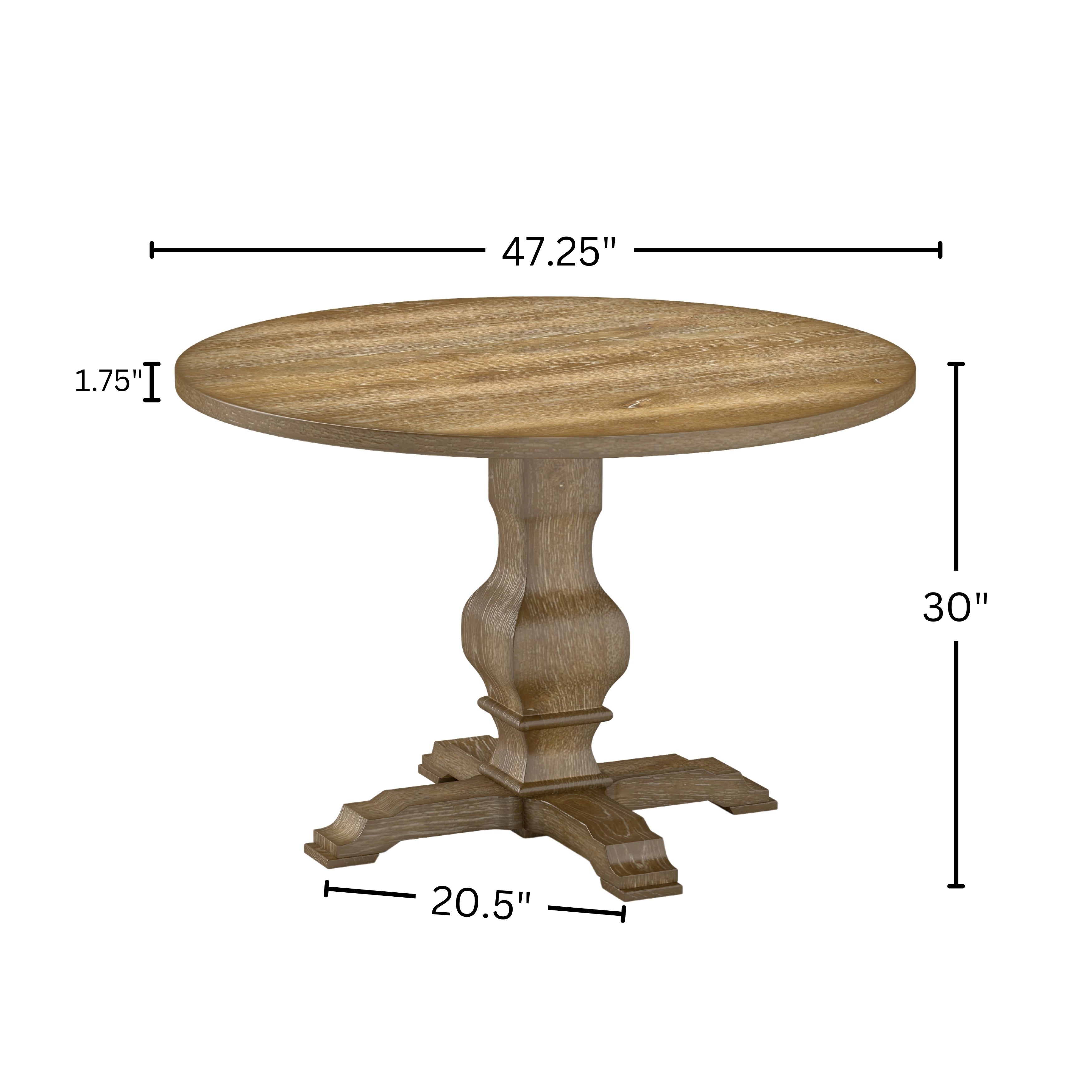 Roundhill Furniture Havre Solid Wood Pedestal Round Dining Table - 42 Inch Farmhouse Style for Kitchen, Dining Room & Small Spaces