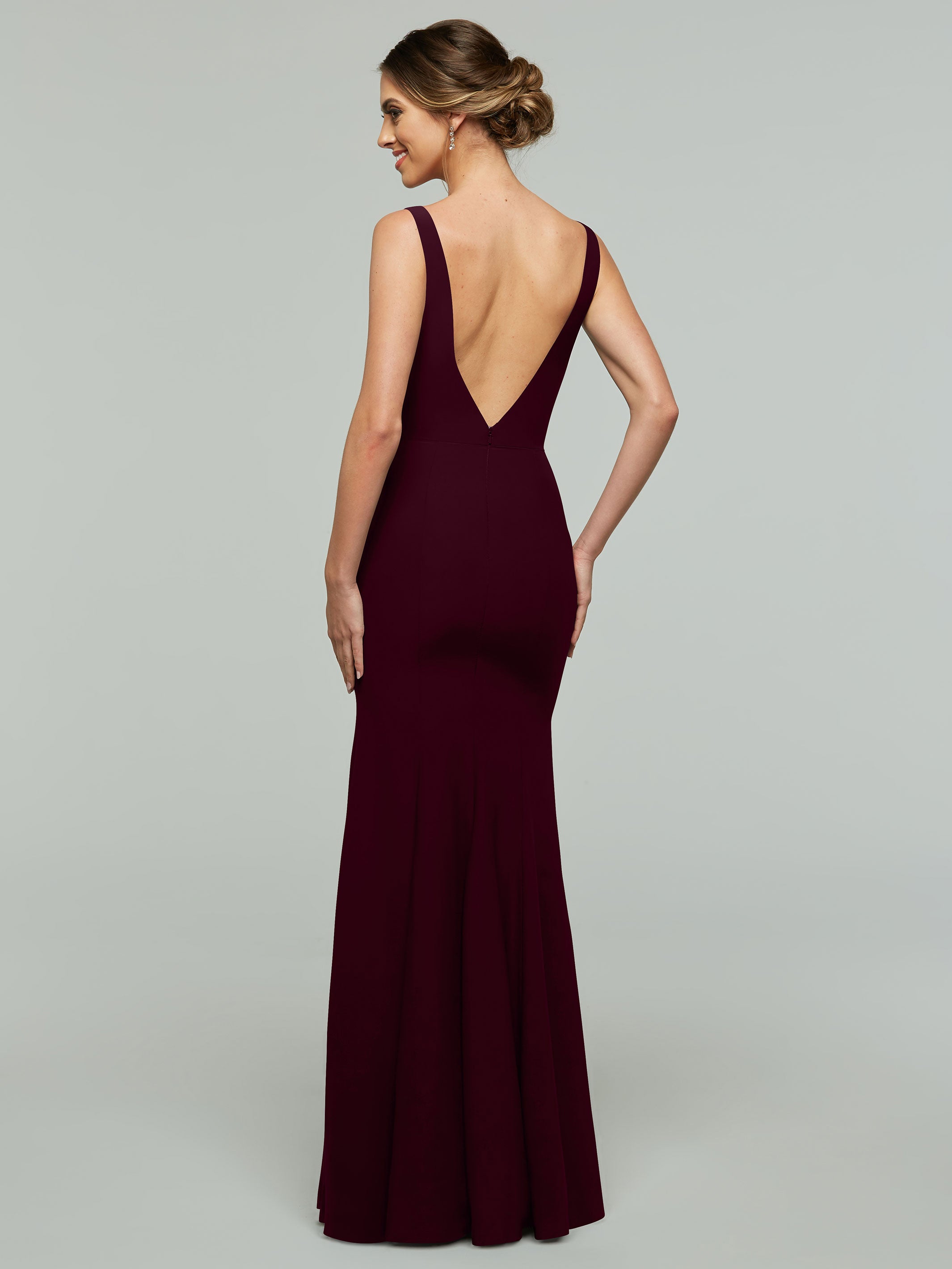 Elegant 83010 Mermaid Stretch Chiffon Bridesmaid Dress with Plunging V-Neckline - Perfect for Beach Weddings, Formal Events & Evening Parties