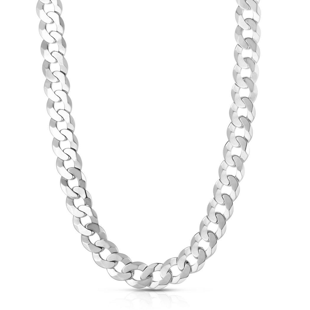 925 Sterling Silver Rhodium Plated Sparkle Cut Curb Chain Necklace for Women & Men - Adjustable Length (16