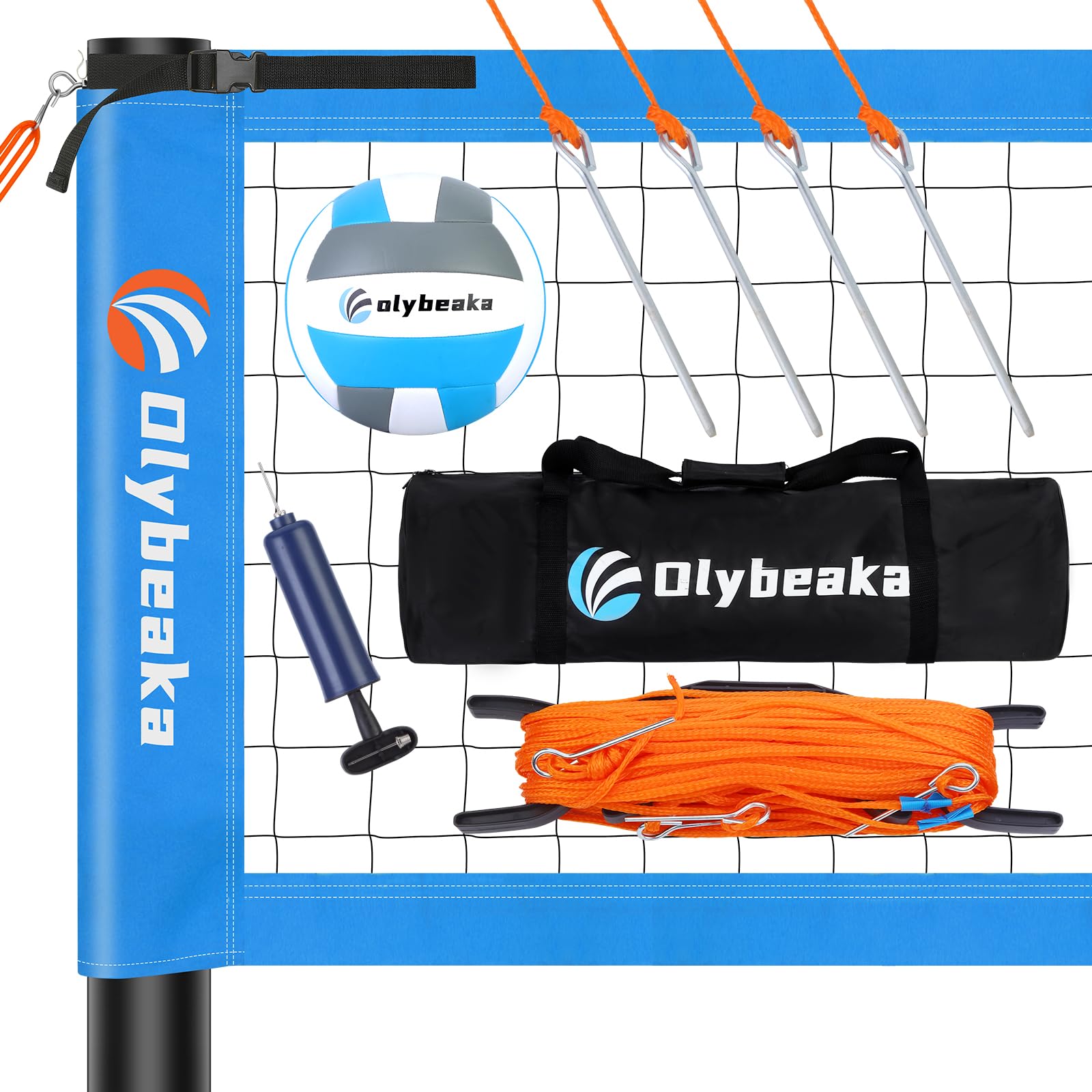 Premium Outdoor Volleyball Net Set - Adjustable Height Rust-Resistant Poles, 32ft Heavy-Duty Anti-Sag Net, Includes PU Volleyball, Air Pump, Carry Bag & Boundary Lines - Perfect for Backyard, Beach & Park Games