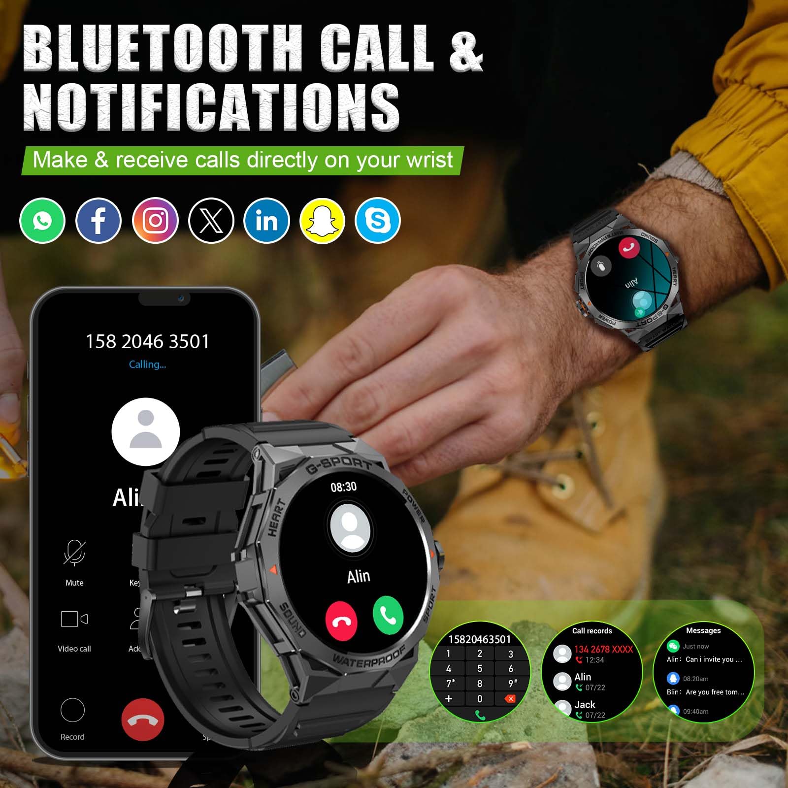 Military Smart Watch for Men - Call & Fitness Tracker for Outdoor Sports & Health Monitoring - iPhone/Android Compatible