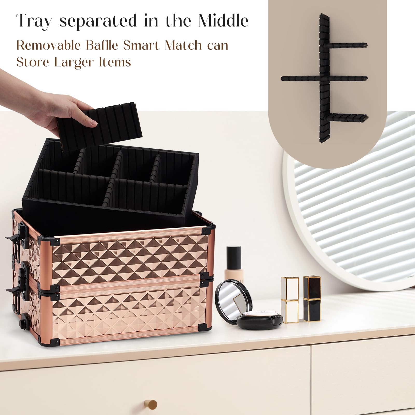 Professional Rolling Makeup Train Case - Large Capacity Cosmetic Organizer with 4-in-1 Storage, Swivel Wheels & Detachable Brush Waist Bag - Perfect for Salon Professionals, Mobile Makeup Artists & Traveling Cosmetologists - Ideal for Makeup Storage, Beauty School, Bridal Services & On-the-Go Stylists