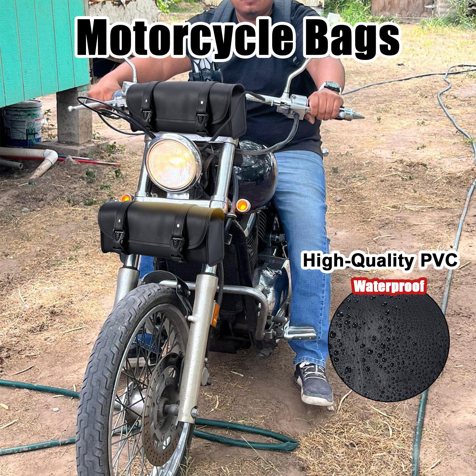 Universal Motorcycle Tool Bag - Black Handlebar & Fork Storage Saddlebag (12”x3.5”x4.75”) | Waterproof Motorcycle Accessories for Cruiser, Harley, Touring Bikes | Perfect for Road Trips & Daily Commutes
