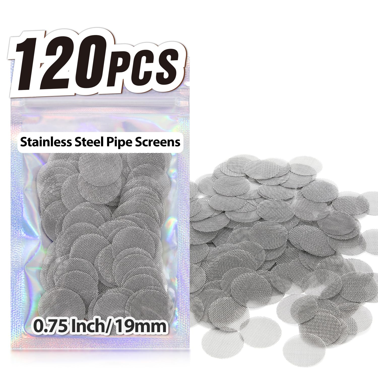 120pcs 3/4 Inch (19mm) Stainless Steel Pipe Screens - Fine Metal Mesh Filters for Smoking Pipes, Hookahs & Herbal Vaporizers | Durable & Reusable Pipe Accessories