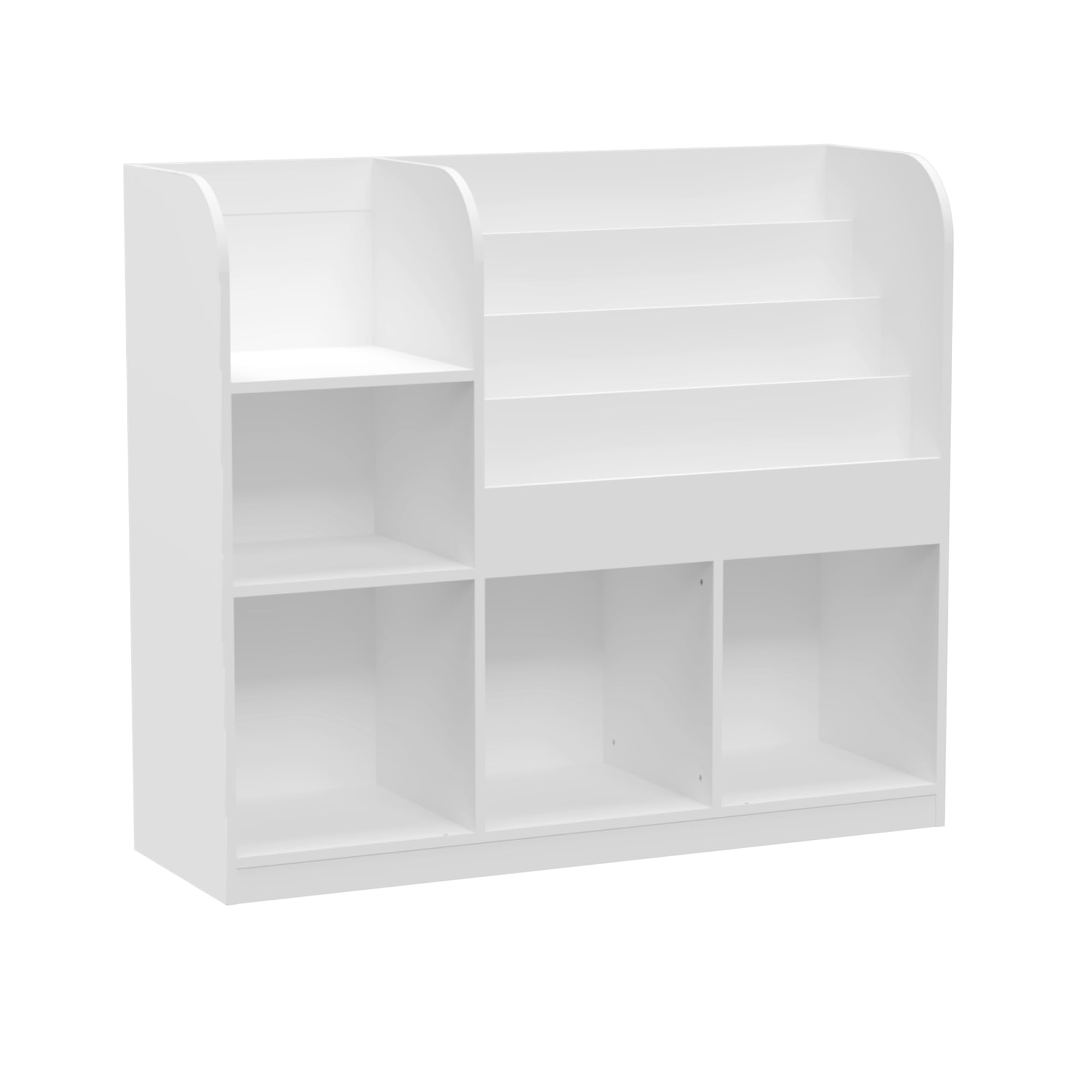 CCKO Kids Bookcase with 3 Movable Fabric Drawers - Multifunctional Bookshelf & Toy Storage Organizer for Nursery, Playroom, Bedroom - White/Gray Display Shelf for Books, Toys & Room Decor