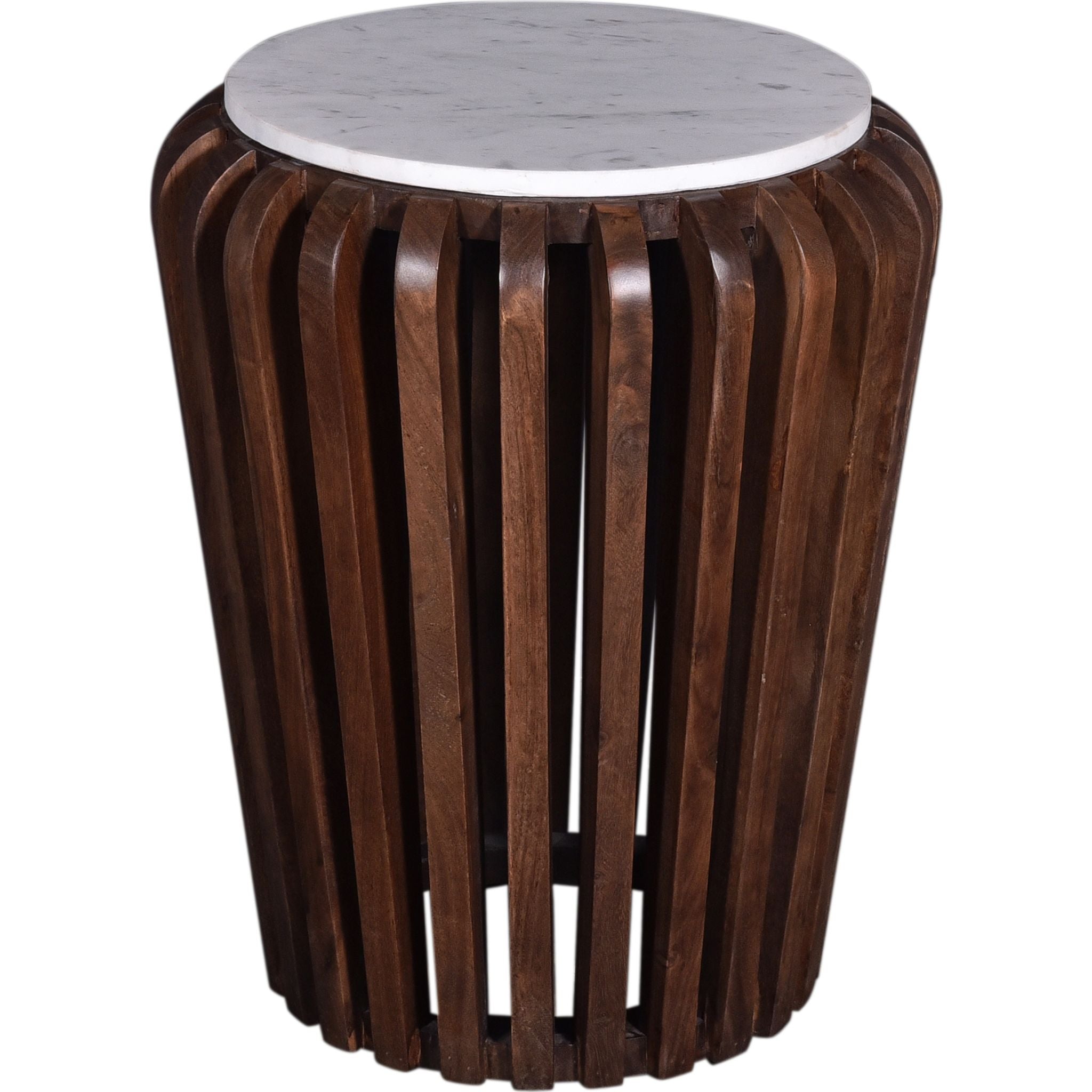 Alisha End Table - White Marble Top with Brown Wooden Base | Modern Side Table for Living Room, Bedroom & Office Decor