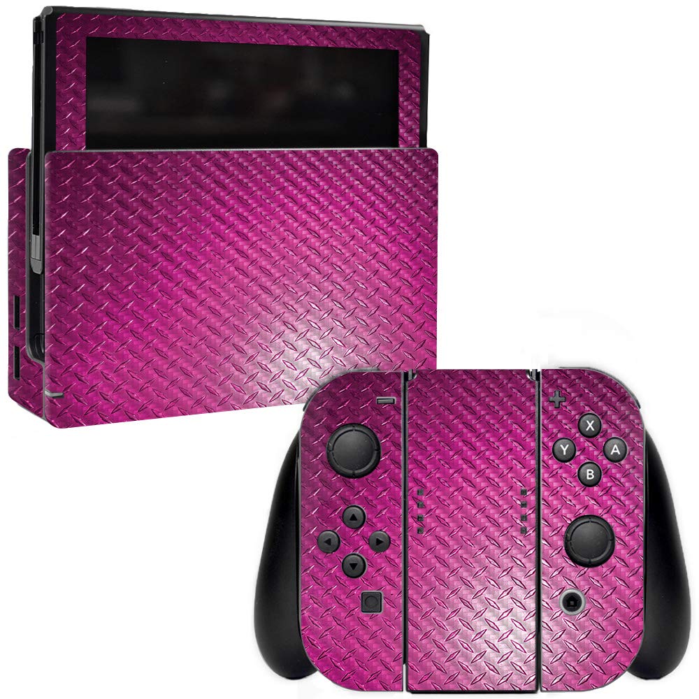 **MightySkins Pink Diamond Plate Carbon Fiber Skin for Nintendo Switch - Protective, Durable, Textured Cover - Easy to Apply & Remove - Made in USA - Perfect for Gaming, Travel & Customization**
