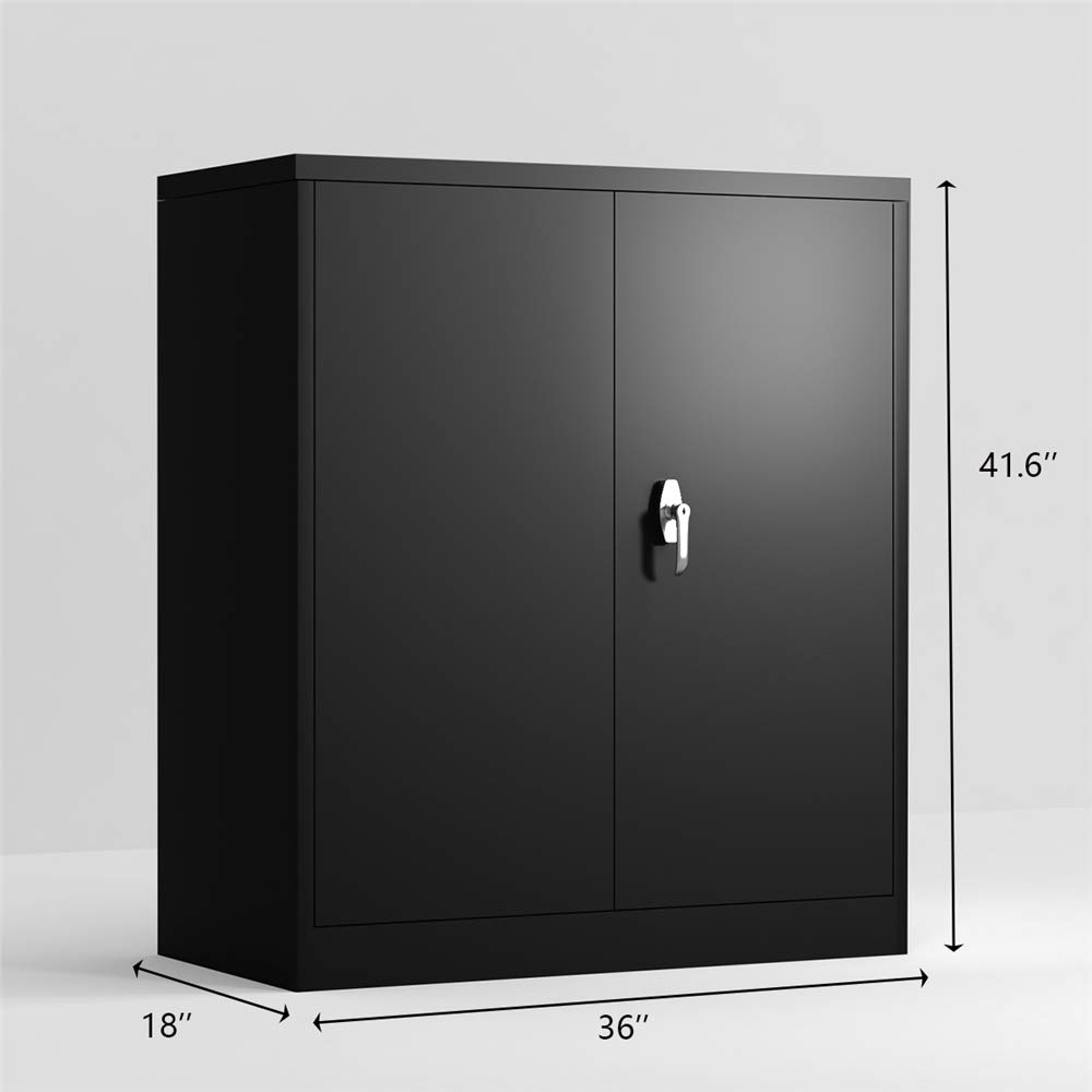 Black Steel Storage Cabinet - 2 Door Vertical File Cabinet with Adjustable Shelves, 41 Inch Height - Perfect for Office Organization & Home Document Storage