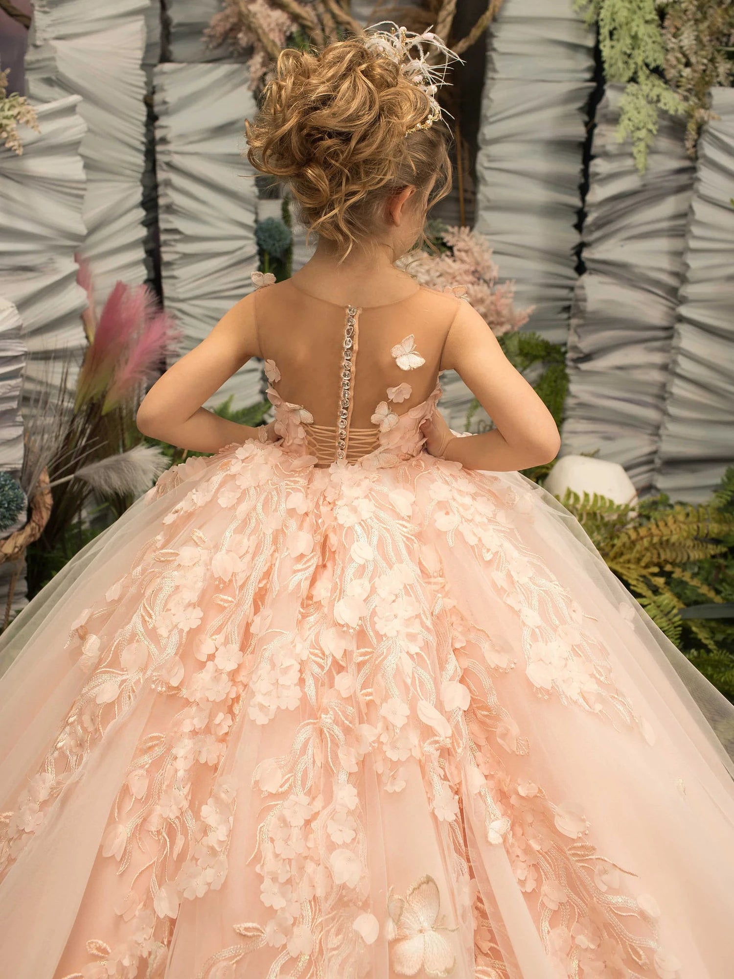 3D Floral Embroidery Fluffy Ball Girls Dress - Elegant Party Outfit for Toddler Girls, Birthday, Photo Shoot & Special Occasions