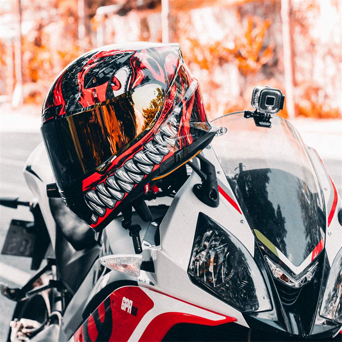 Carbon Fiber Full Face Motorcycle Helmet FA-602 - DOT Approved Dual Visor Racing Helmet for Street Bike & ATV - Unisex Adult (Monstrous Red, XXL) - Perfect for Mountain Racing & Urban Commuting