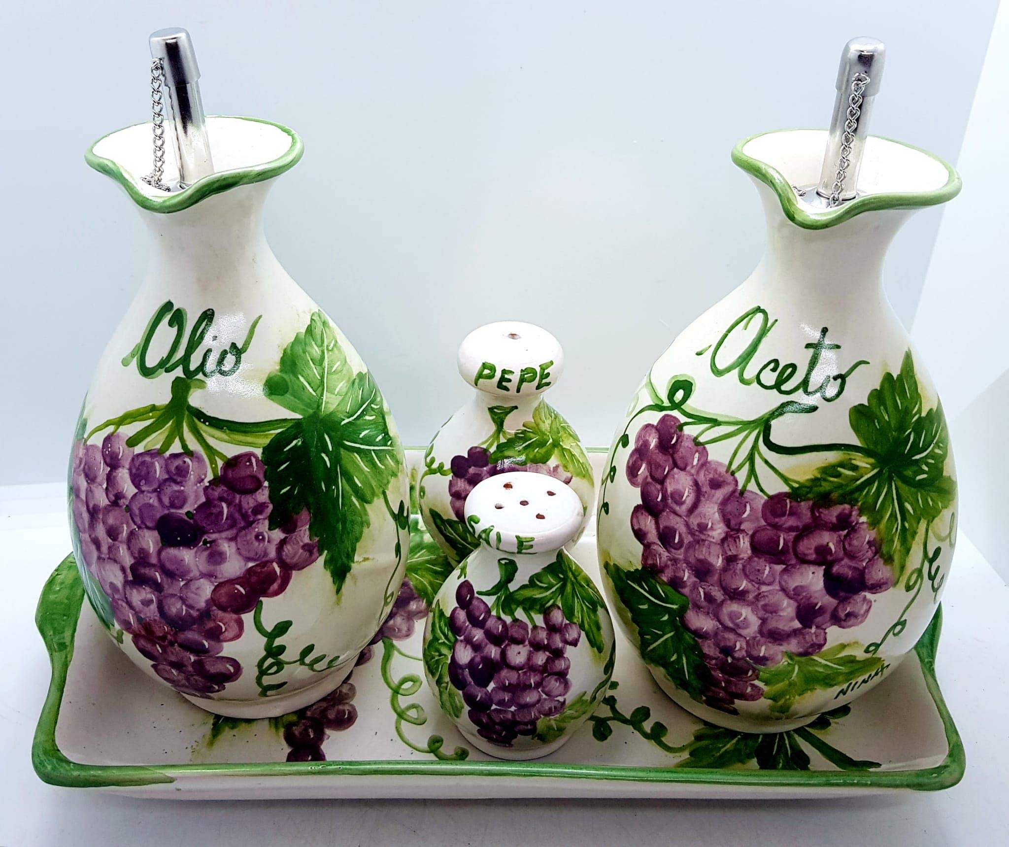 Handmade Orange Flower Ceramic Salt, Pepper, and Oil Set - Tableware by Le Ceramiche del Castello - Made in Italy - Perfect for Dining, Gifts, and Italian Kitchen Decor