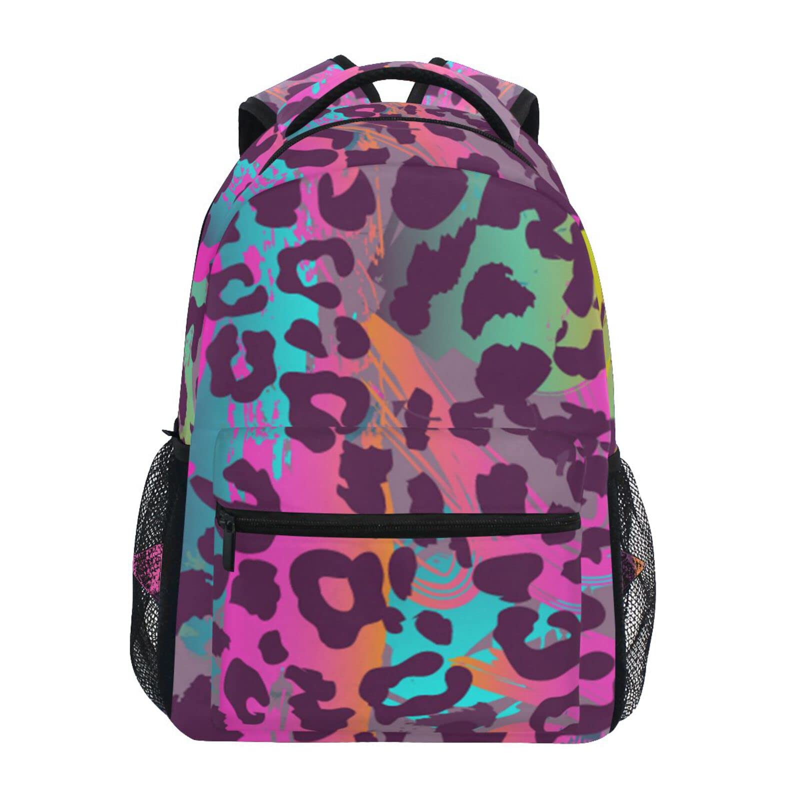 JIPONI Stylish Abstract Rainbow Leopard Print Backpack for Women & Men - Durable School Bag, Laptop Backpack for Students, Travel Daypack & Work Purse - Perfect for College, Office & Outdoor Adventures