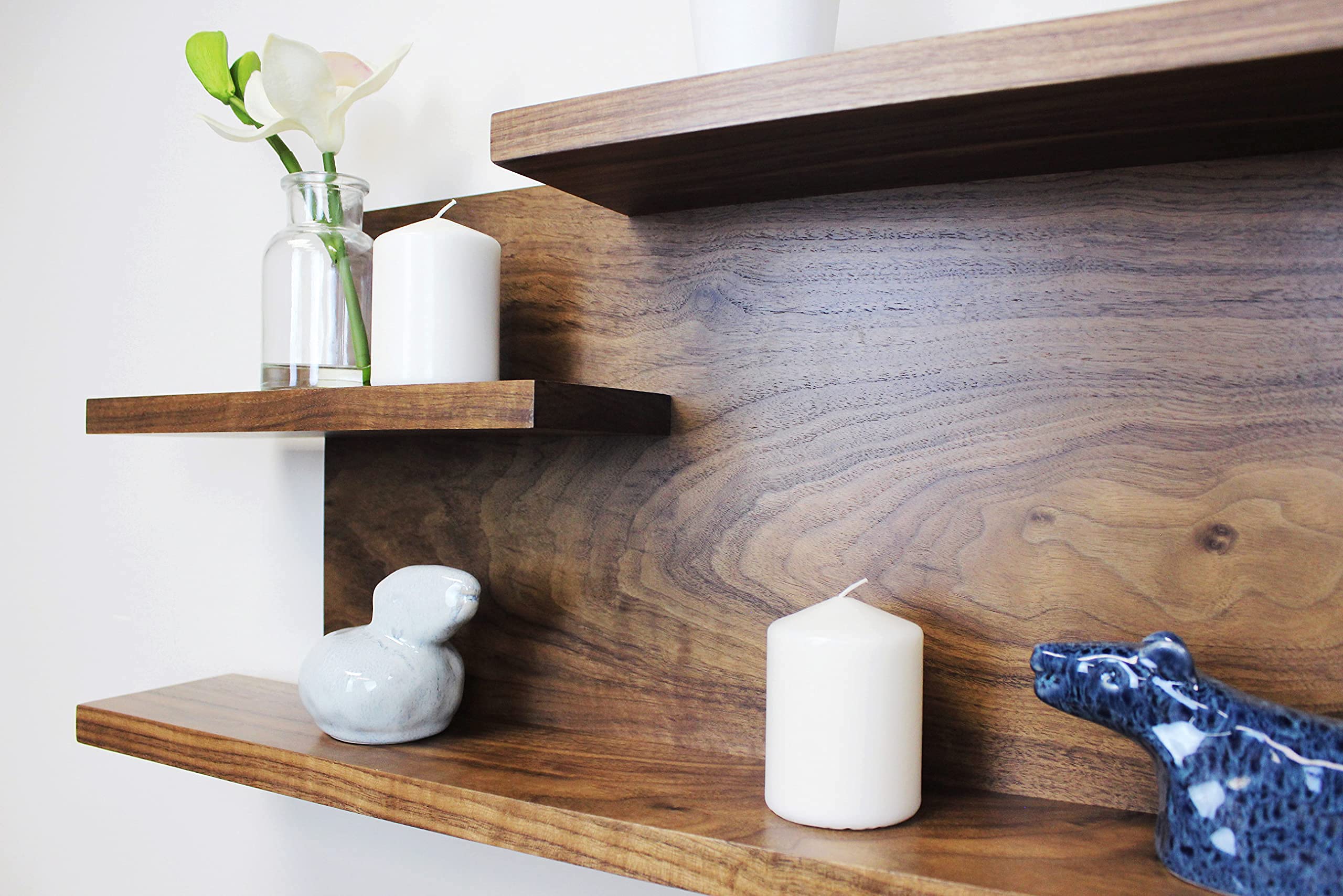 Rustic Wooden Wall Organizer Shelf - Natural Solid Walnut Floating Shelves for Living Room, Entryway, Bedroom & Office - Handmade Home Decor for Christmas, Housewarming & Wedding Gifts - Perfect for Displaying Photos, Plants & Decorative Items