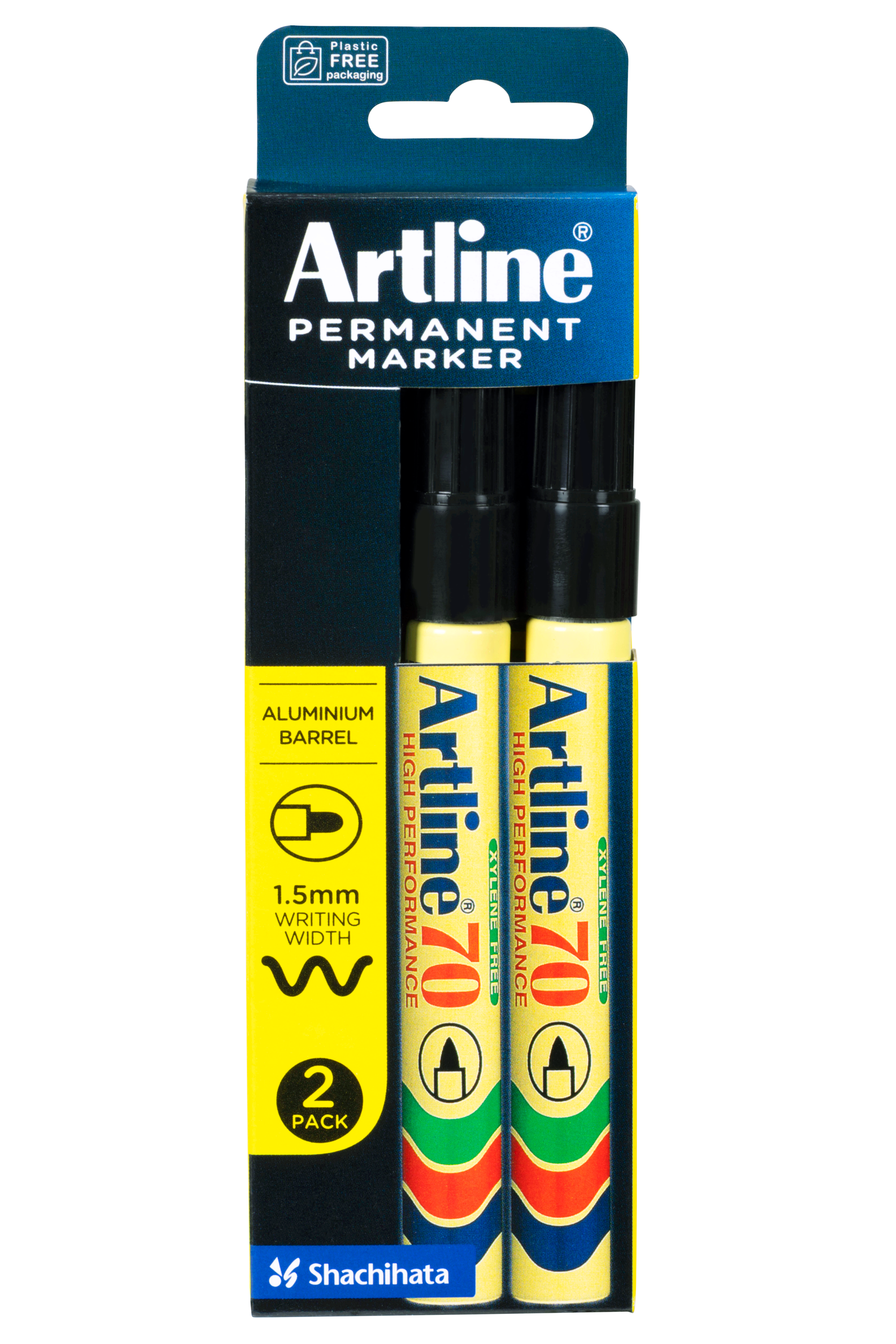 Artline 70 Permanent Marker Bullet Tip Black 2-Pack - Waterproof & Fade-Resistant Markers for Office, School & Craft Projects
