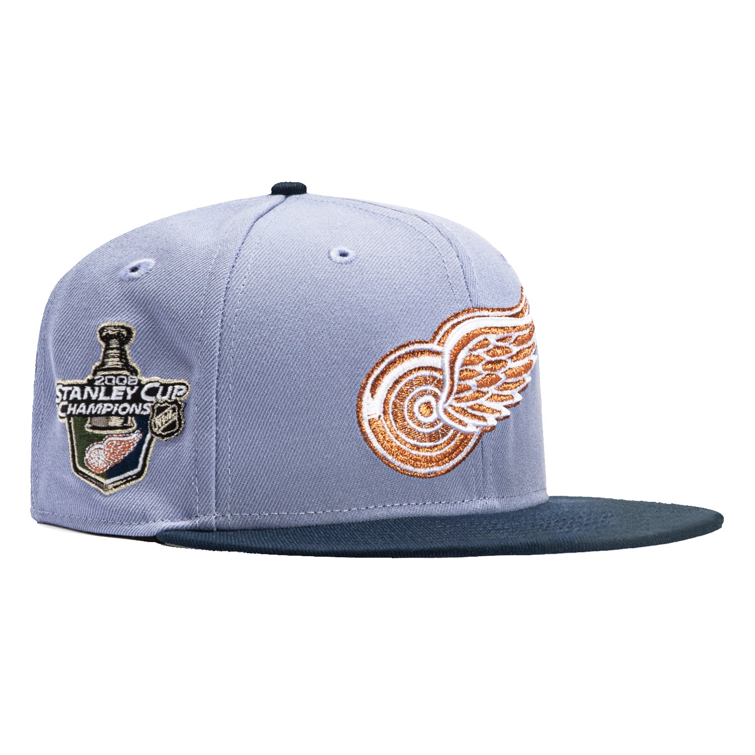 New Era 59Fifty Detroit Red Wings 2008 Stanley Cup Patch Snapback Hat - Lavender & Navy - Official NHL Licensed Baseball Cap for Men & Women - Perfect for Sports Fans, Game Day & Casual Wear