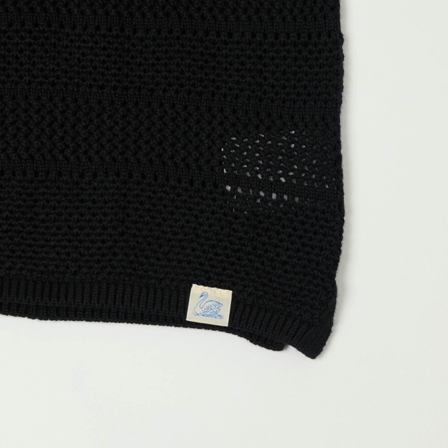Merz b. Schwanen KNITSHIRT01 Crochet Polo Shirt for Men - Premium Cotton Deep Black - Classic Vintage Style for Casual Wear & Office Outfits