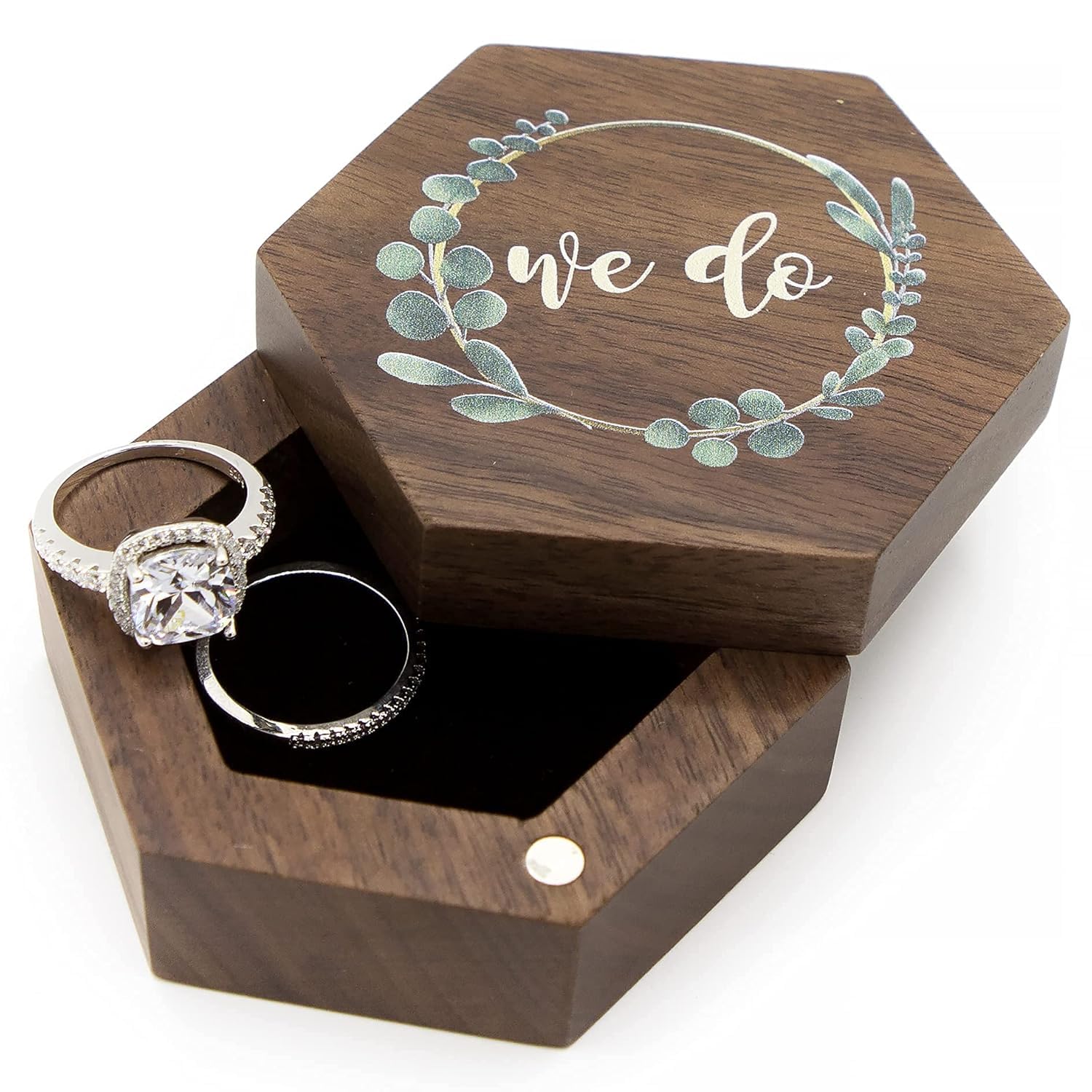 MUUJEE Hexagon Wooden Ring Box for Wedding, Engagement, Proposal - Elegant Ring Bearer Box for Ceremonies - Perfect Anniversary, Birthday Gift for Her - Great for Proposals, Vow Renewals & Special Occasions
