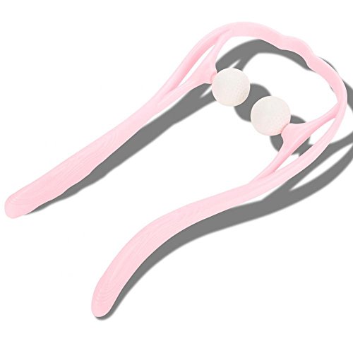 Dual Pressure Neck and Shoulder Massager - Manual Self Muscle Massage Tool for Pain Relief, Myofascial Release, Tension Relief (Pink) - Perfect for Office, Home, Travel & Stress Relief