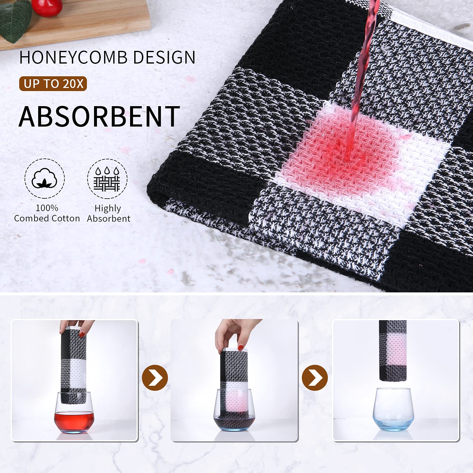 Premium 100% Cotton Waffle Weave Kitchen Towels - 13