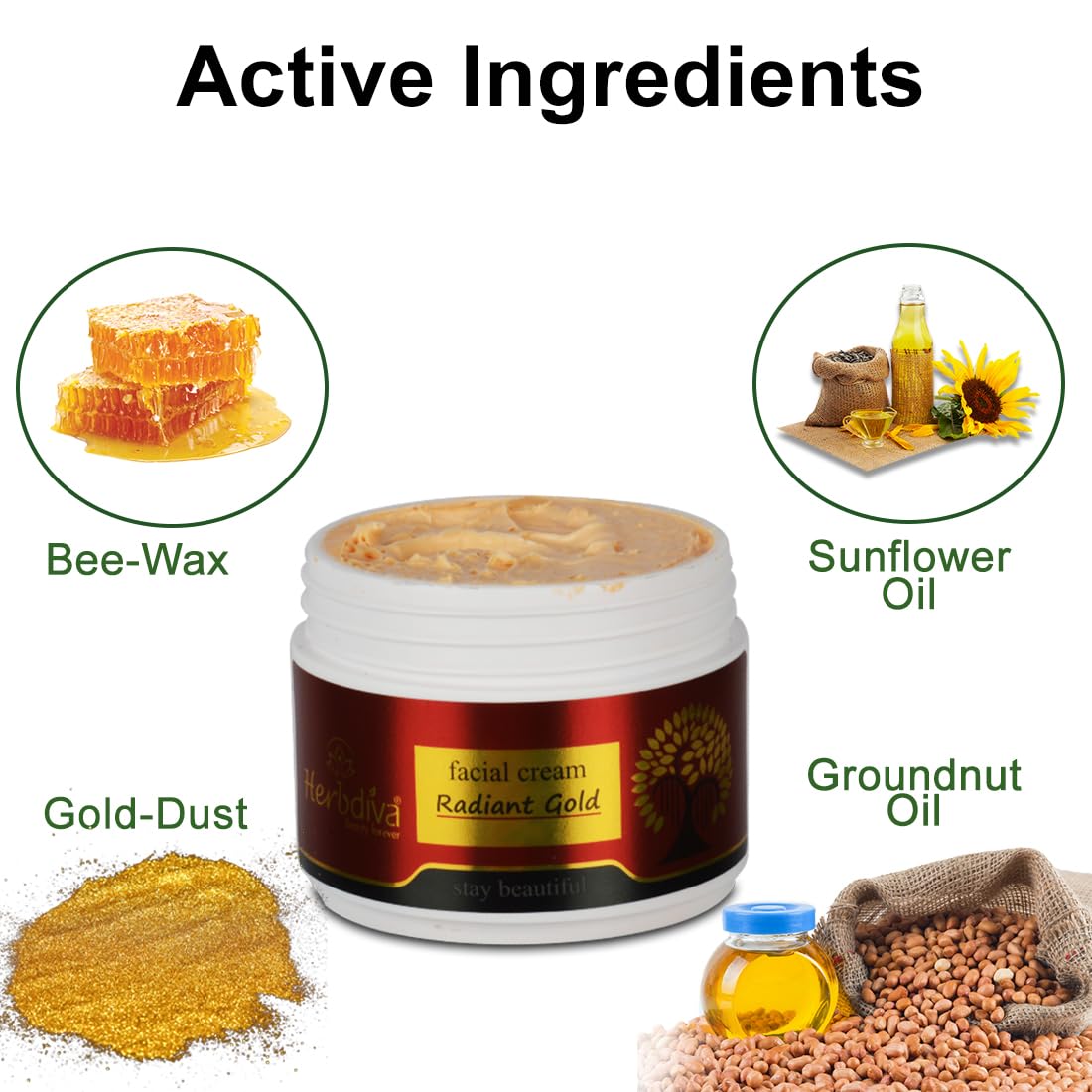 Herbdiva Radiant Gold Face Massage Cream 250g - Anti-Aging, Brightening & Hydrating Facial Moisturizer for Youthful Glow | Nourishes All Skin Types | Perfect for Daily Skincare & Spa Night Routine