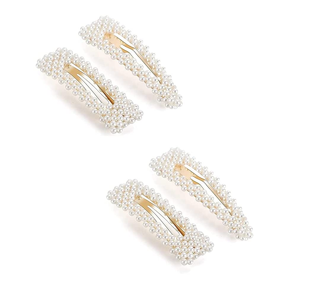 Shreya Fashion - 2 Pack Large Pearl Hair Clips for Women & Girls, Handmade Pearl Hair Accessories Barrette Pins for Wedding Party Daily Use - Elegant Hair Ties for Special Occasions & Everyday Styling (4 Pcs)