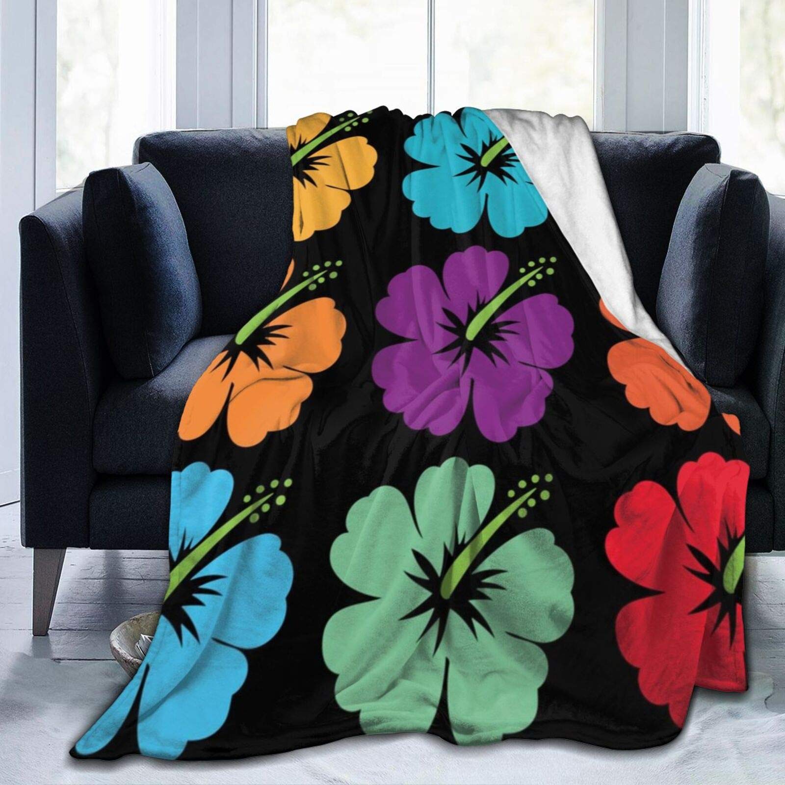 Hawaiian Flower Hibiscus Plush Throw Blanket - Ultra Soft Fleece Blanket for Bed, Sofa & Travel - 40x50 Inch Cozy Blanket for Bedroom, Living Room, Camping & Car - Perfect Gift for Home Decor and Outdoor Adventures