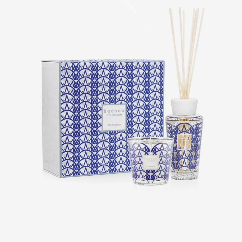 Baobab Collection Manhattan Candle & Diffuser Gift Set - Luxury Scented Candle with Essential Oil Diffuser - Perfect for Home Decor, Relaxation & Gifts