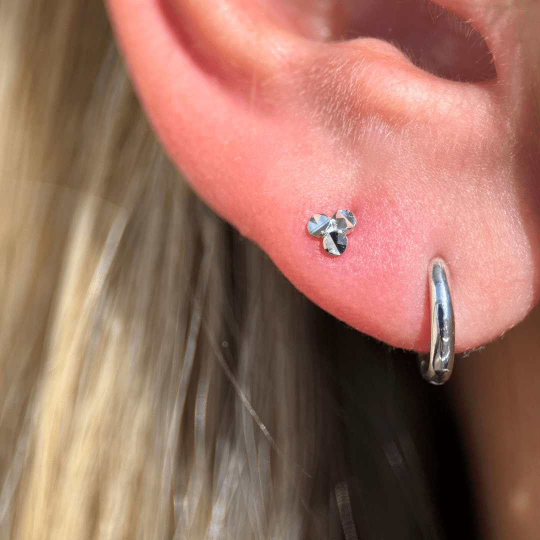 14K White Gold Diamond Cut Trinity Flat Back Stud Earrings for Women - Perfect for Everyday Wear, Parties & Special Occasions