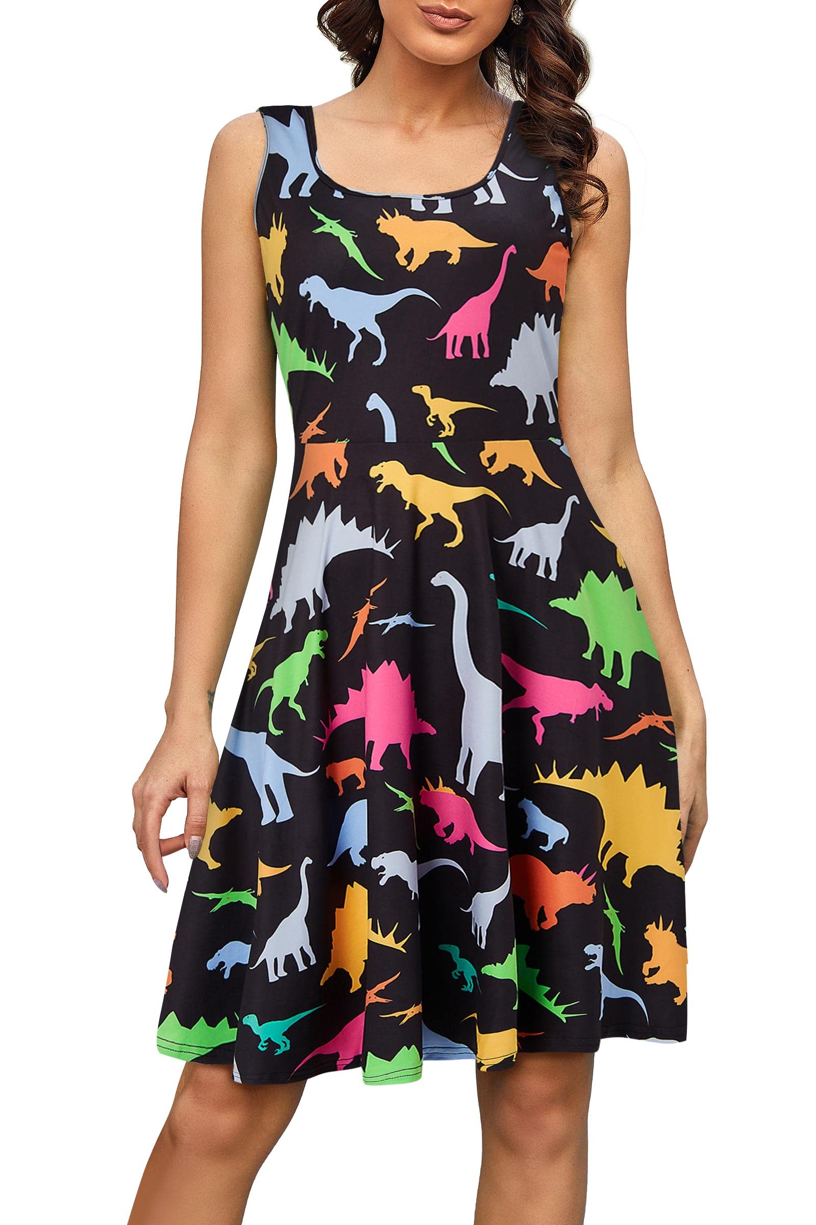 Fanient Women's Sleeveless Floral Print Sundress - Casual Scoop Neck A-Line Midi Dress for Summer Beach, Vacation & Outdoor Parties
