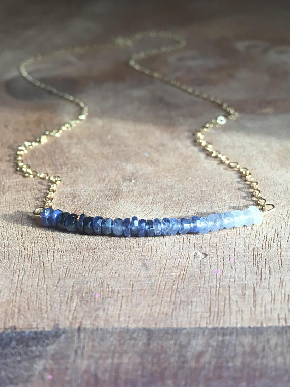 Blue Sapphire Bar Necklace - Sterling Silver or Gold Filled Pendant for Women - Perfect for Weddings, Anniversaries & Everyday Elegance