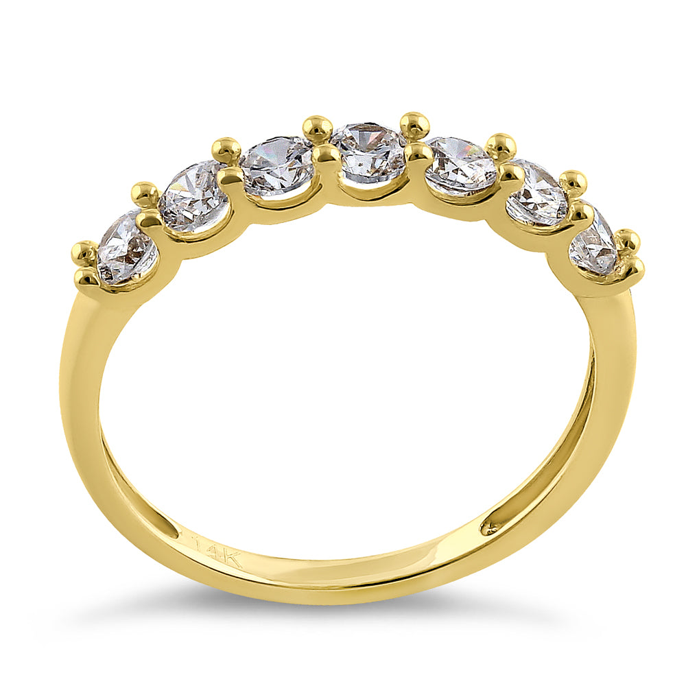 14K Yellow Gold Single Row Round Cut Cubic Zirconia Ring for Women – Elegant Wedding, Engagement, Anniversary Jewelry Gift