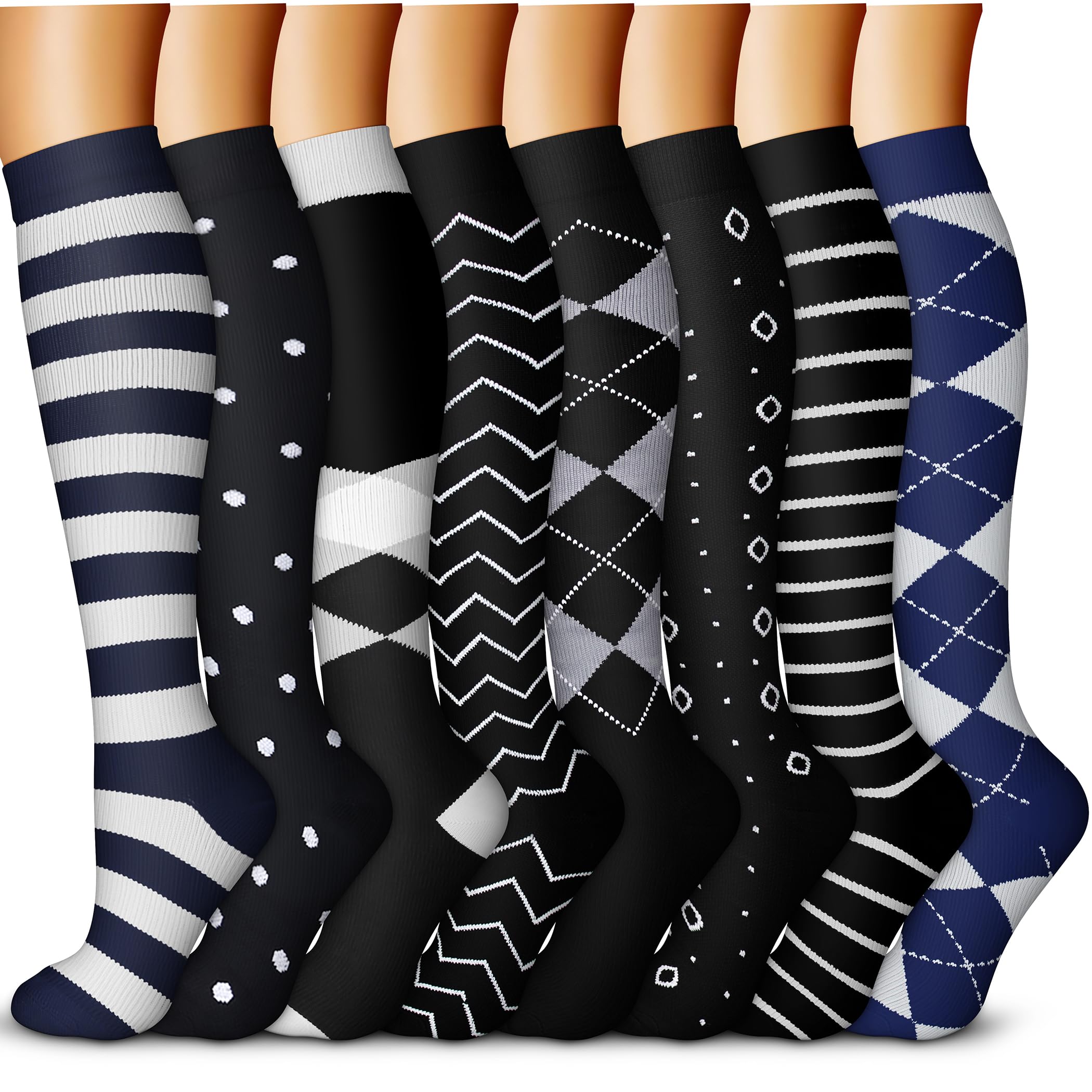 QUXIANG Copper Compression Socks for Women & Men (8 Pairs) - 15-20 mmHg Graduated Support Socks for Improved Circulation, Running, Cycling & Athletic Performance - Perfect for Workouts, Travel & Recovery