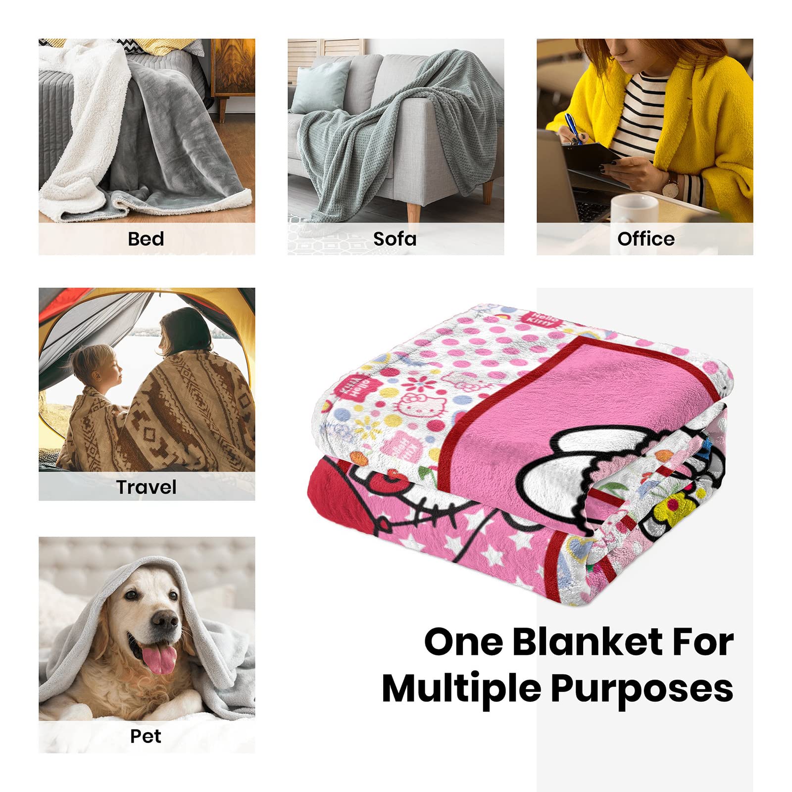Ultra-Soft Kawaii Flannel Fleece Throw Blanket for Kids & Adults - 60