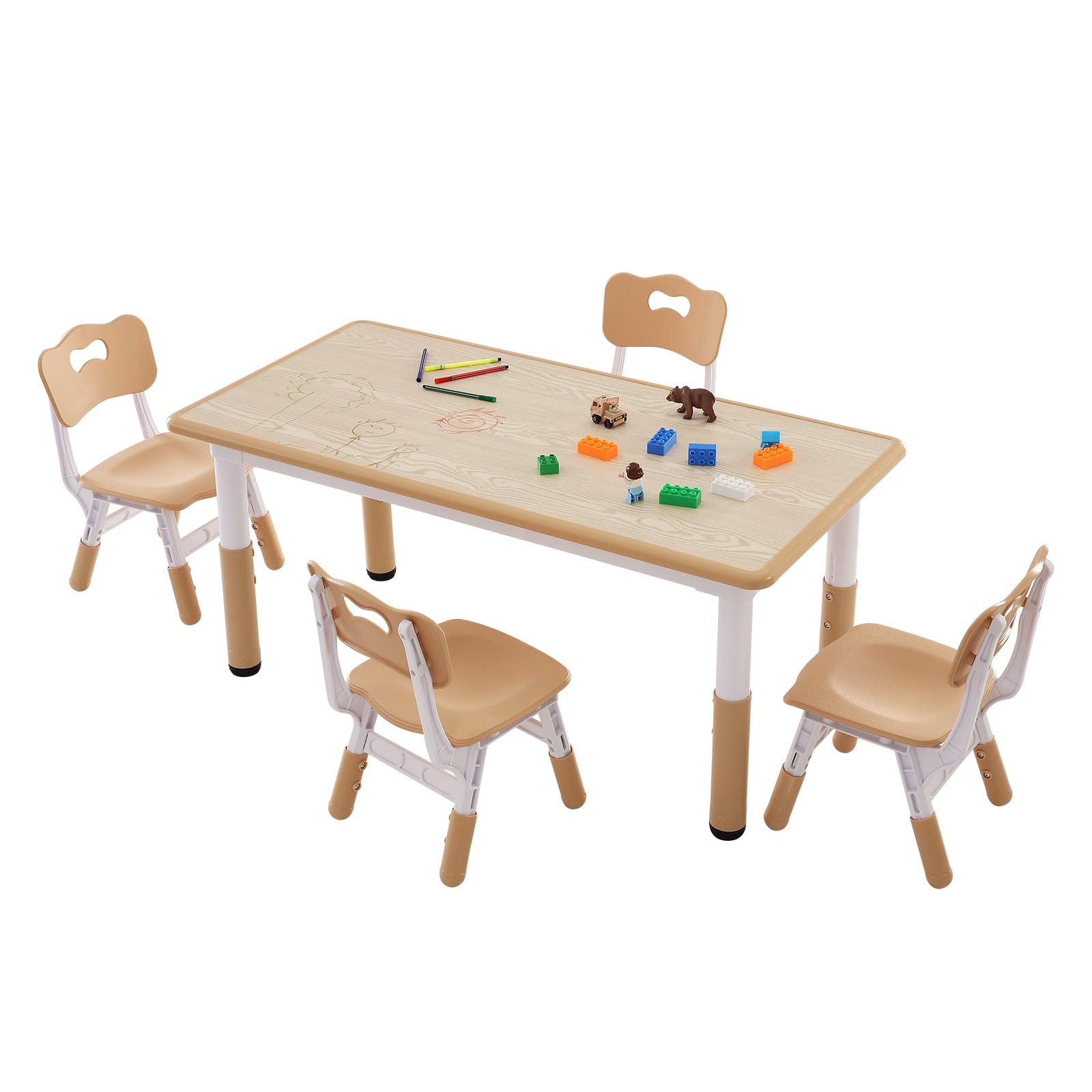 VEVOR Adjustable Kids Table and 4 Chairs Set - Toddler Activity Table with Graffiti Desktop for Art, Crafts, Reading & Learning - Perfect for Playroom, Preschool & Homeschooling