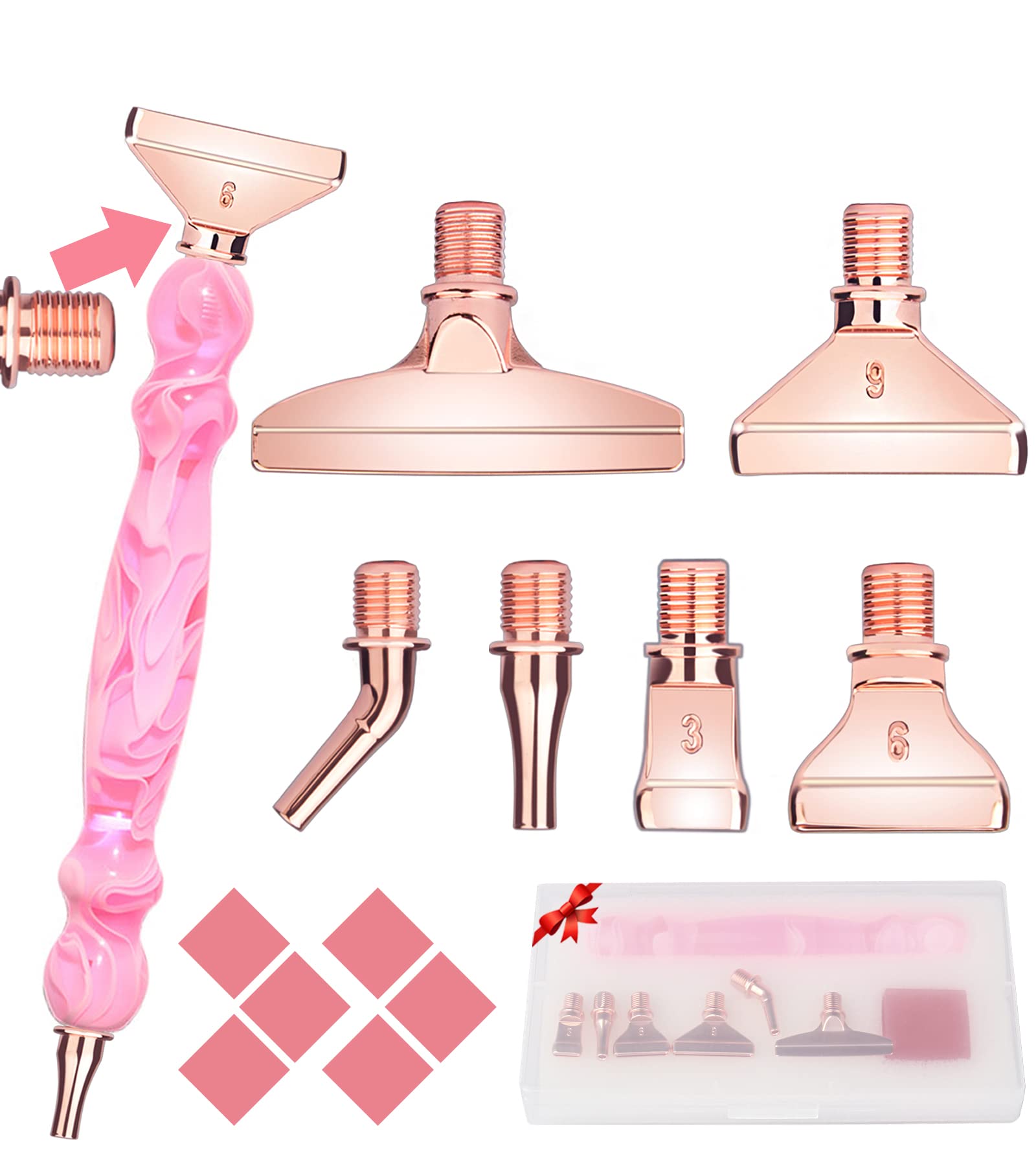 Volitaous 14-Piece Diamond Painting Pen Kit with 6 Rose Gold Metal Tips - No-Loosen 5D Diamond Art Tools for DIY Crafts (Pink) - Perfect for Diamond Painting, Scrapbooking & Gift Making