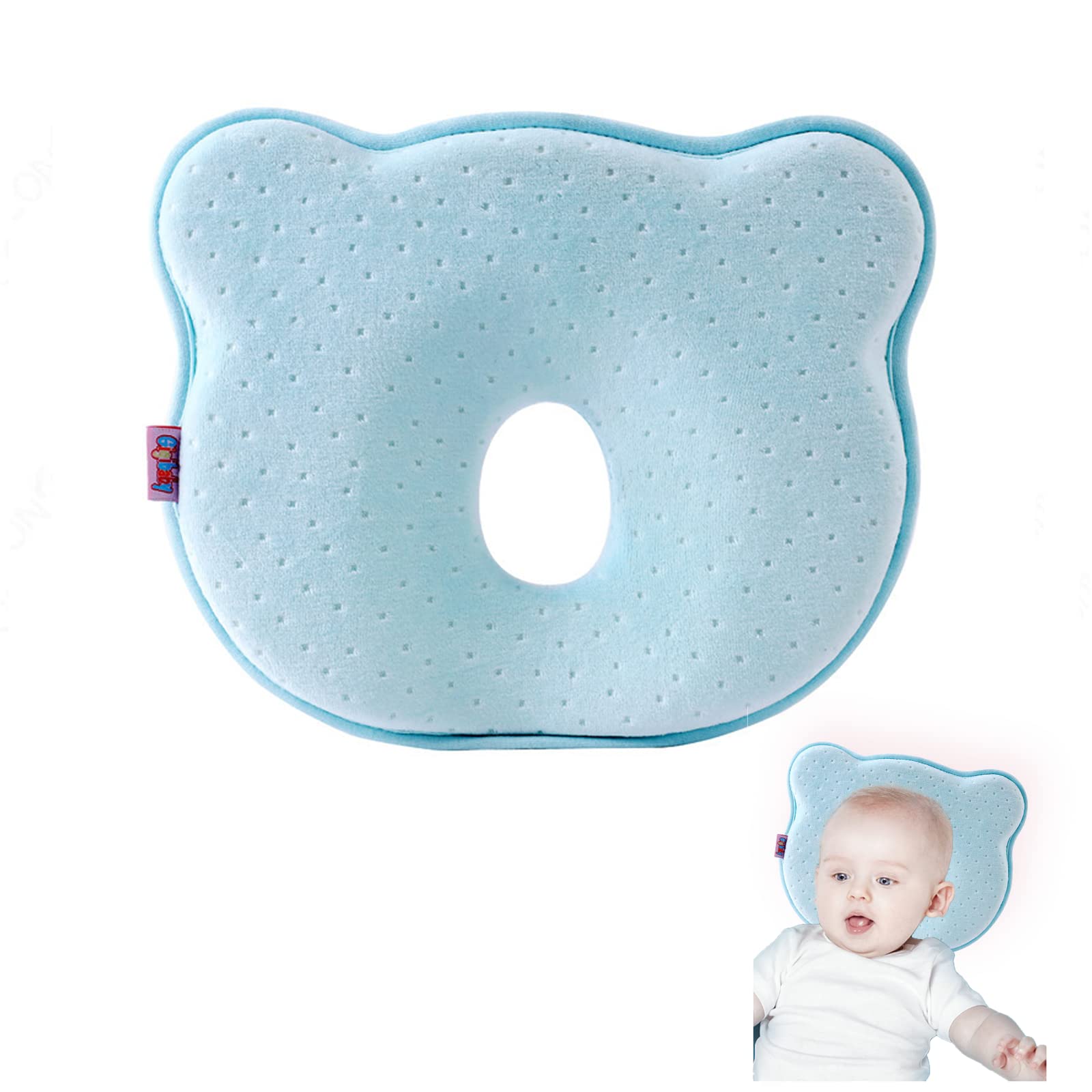 **Baby Pillow for Sleeping - Flat Head Prevention Pillow for Newborns & Infants, Soft & Comfortable Baby Head Support Pillow (Blue) - Perfect for Crib, Stroller & Car Seat**