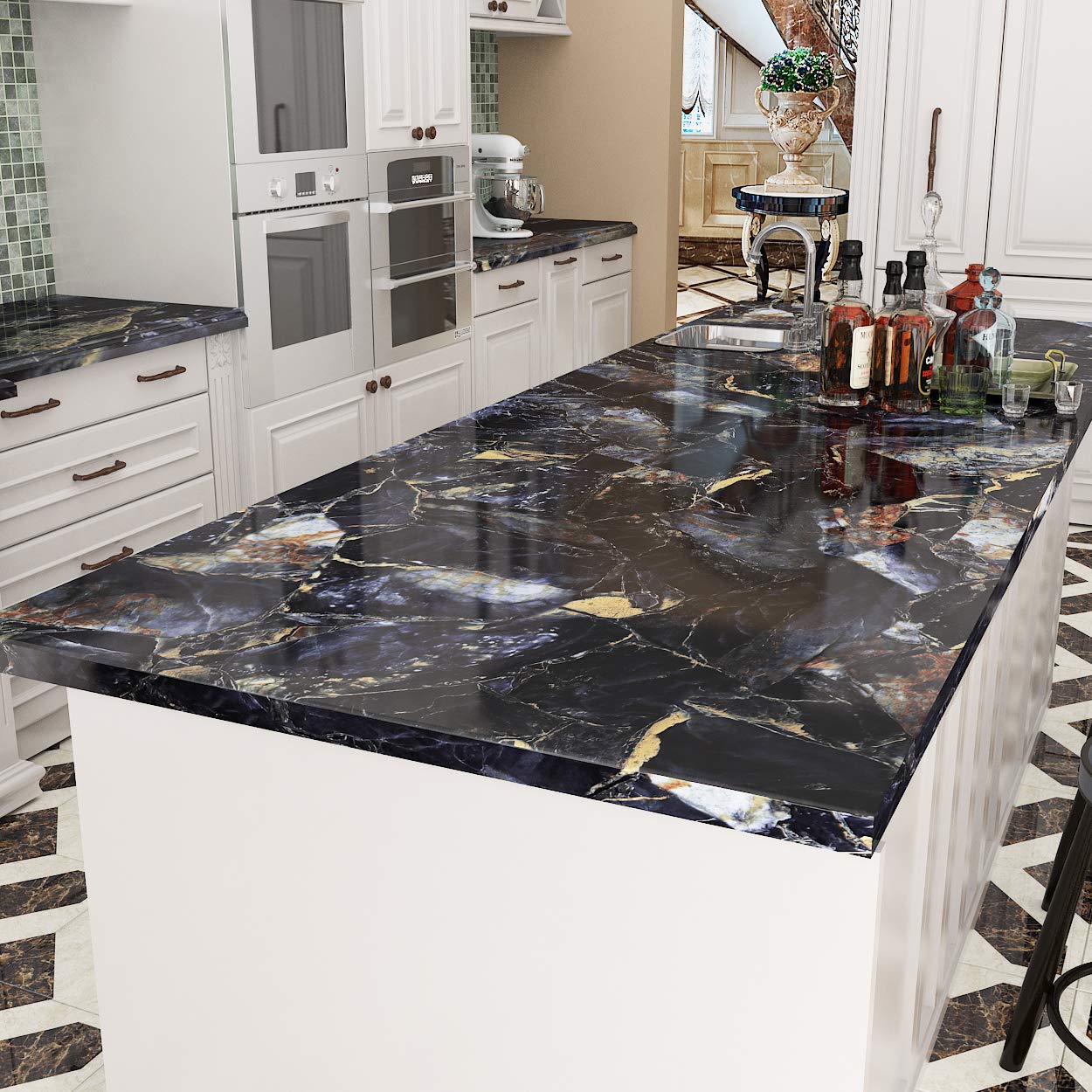 Livelynine 15.8x394 Inch Marble Contact Paper - Peel and Stick Waterproof Vinyl Wallpaper for Kitchen Countertops, Desks, Dressers & Bathroom | Self-Adhesive Countertop Wrap | Easy DIY Home Decor Upgrade (Perfect for Kitchen Remodel, Furniture Makeover & Rental Apartment Improvements)