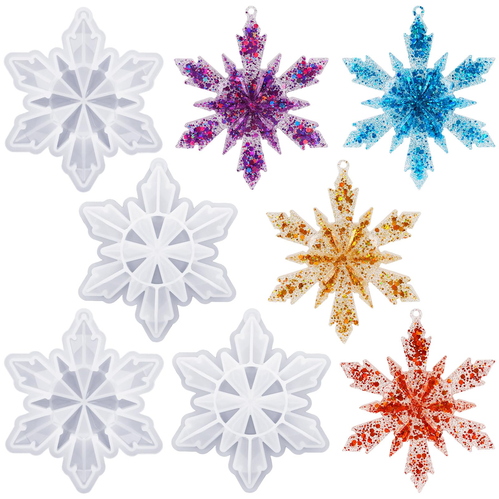 4 Pcs Christmas Snowflake Resin Molds - Silicone 3D Snowflake Molds for DIY Ornaments, Tree Pendants & Holiday Crafts | Perfect for Christmas Decorations, Gift Making & Festive DIY Projects