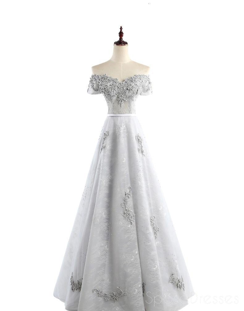 Elegant Gray Lace Beaded Off Shoulder Long Evening Prom Dress for Women - Custom Formal Gown for Party, Homecoming & Special Occasions