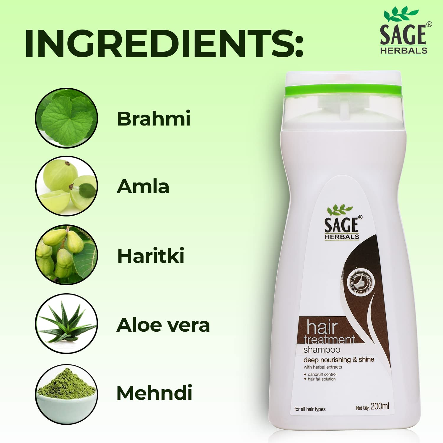 Sage Herbal Hair Treatment Shampoo for Hair Fall Control & Dandruff Prevention | Deep Nourishing Formula for Healthy Hair Growth & Shine | 200ml | Perfect for Daily Use & Scalp Care