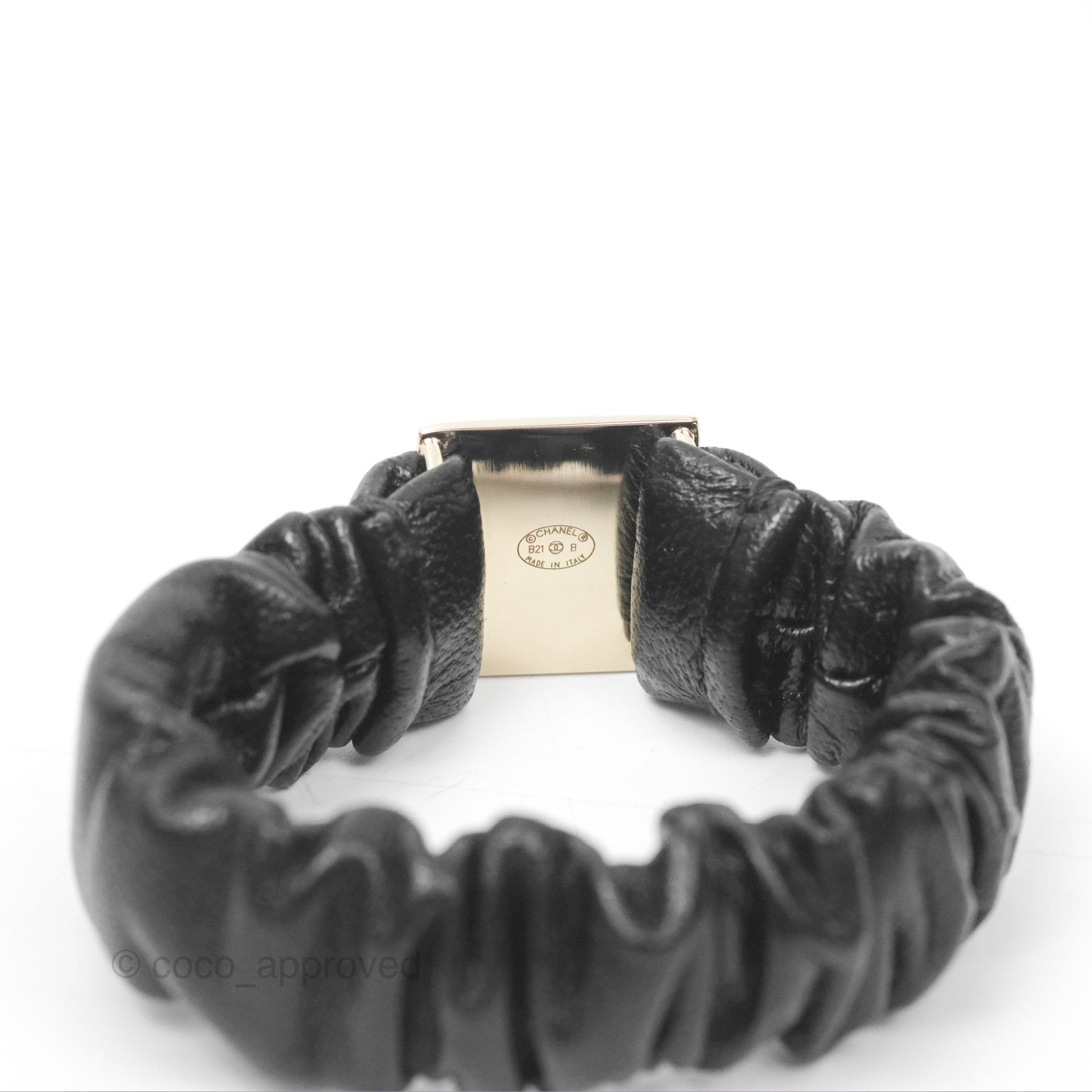 Chanel CC Logo Black Leather Hair Clip with Gold Tone Hardware - Elegant Hair Accessory for Women, Perfect for Parties, Weddings & Everyday Wear