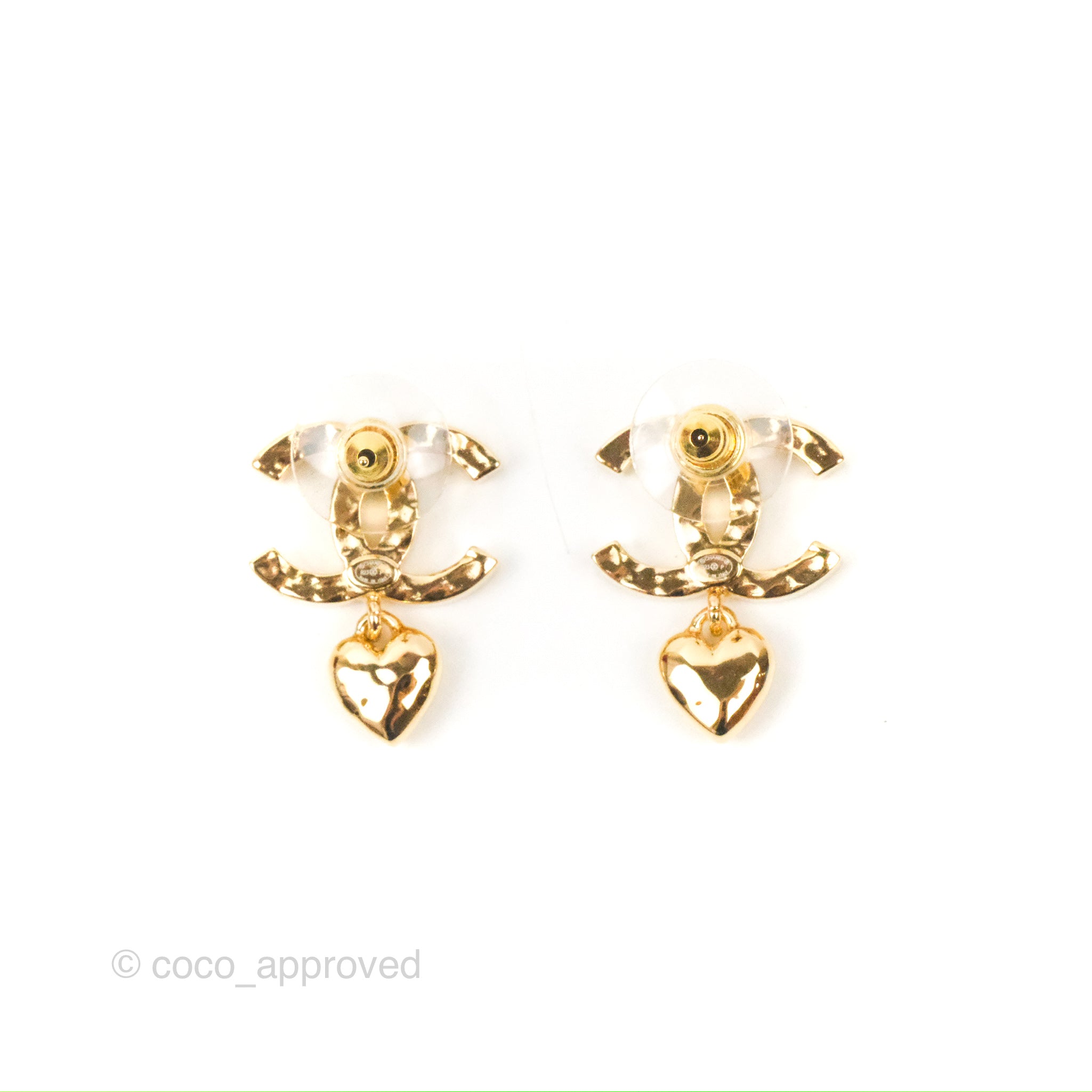 Chanel CC Crystal Heart Drop Earrings in Gold Tone - 23P Collection | Luxury Fashion Jewelry for Women, Perfect for Parties, Weddings & Special Occasions
